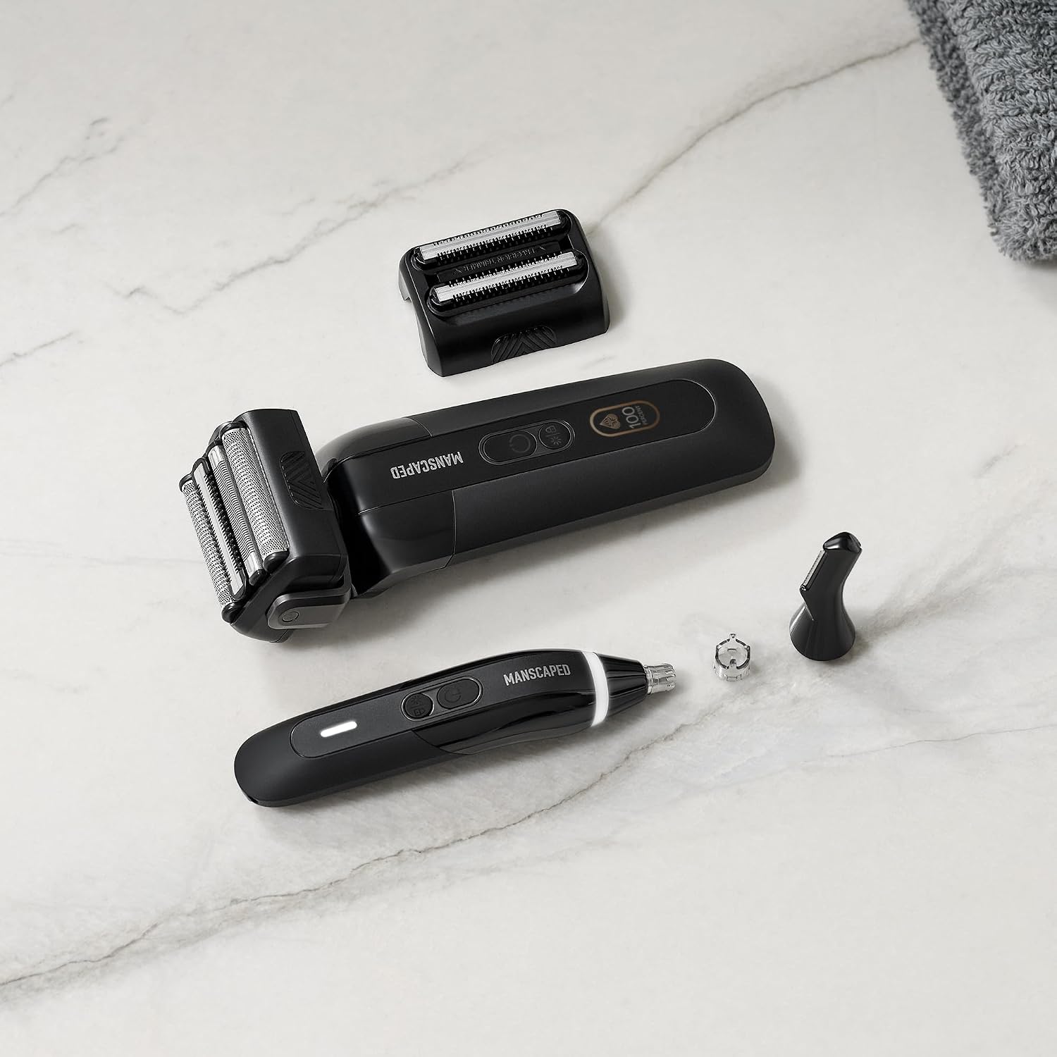 MANSCAPED® The Chairman™ PRO Men's Electric Foil Face Shaver & Weed Whacker® 3.0 PRO Dual-Blade Nose, Ear & Eyebrow Hair Trimmer – SkinSafe® & FlexAdjust Technology, Travel Locks, Waterproof