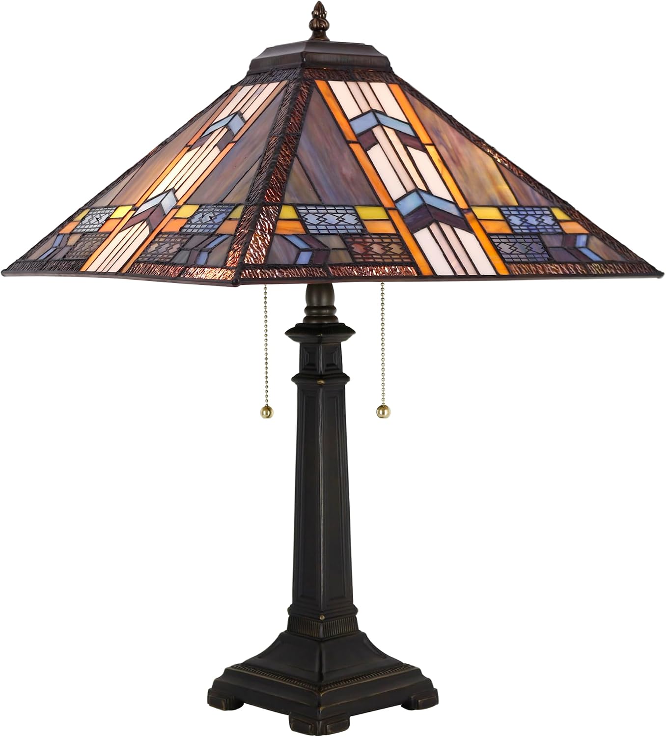 Tiffany Table Lamp Blue Cloudy Mission Style Stained Glass 16X16X23 Inches Desk Reading Light for Bedrooms Living Room Study Home Office