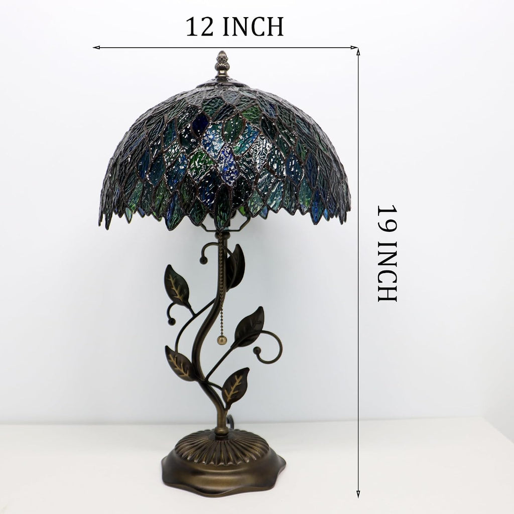 Tiffany Lamp Multicolor Leafage Style Stained Glass Table Lamp Desk Bedside Reading Light 12X12X19 Inches with Metal Leaf Base