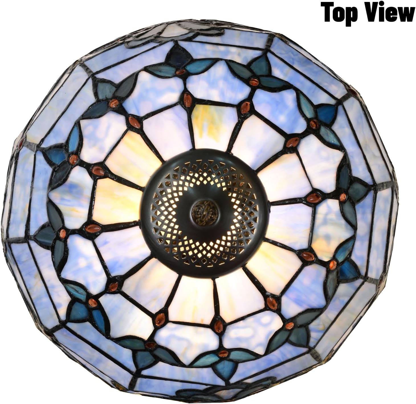 TL0015 Tiffany Table Lamp, Blue Baroque Stained Glass Shade, W12×OH21.5in, LED Bulb Included, for Bedroom Living Room (Blue Baroque)