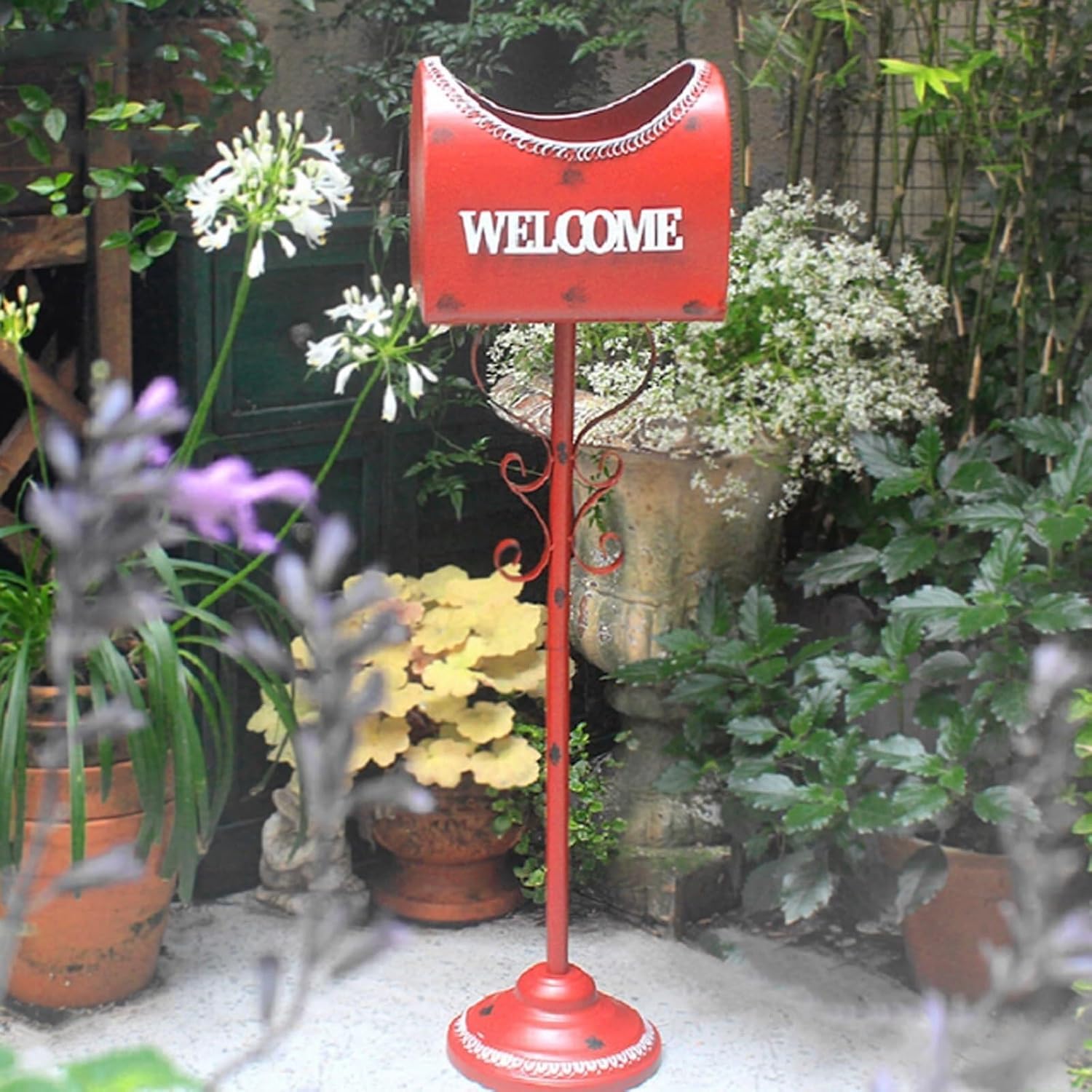 Floor-Standing Mailboxes for Outside Post Box with Flower Stand Mailbox Iron Suggestion Box Outdoor Garden Courtyard Patio Drop Box
