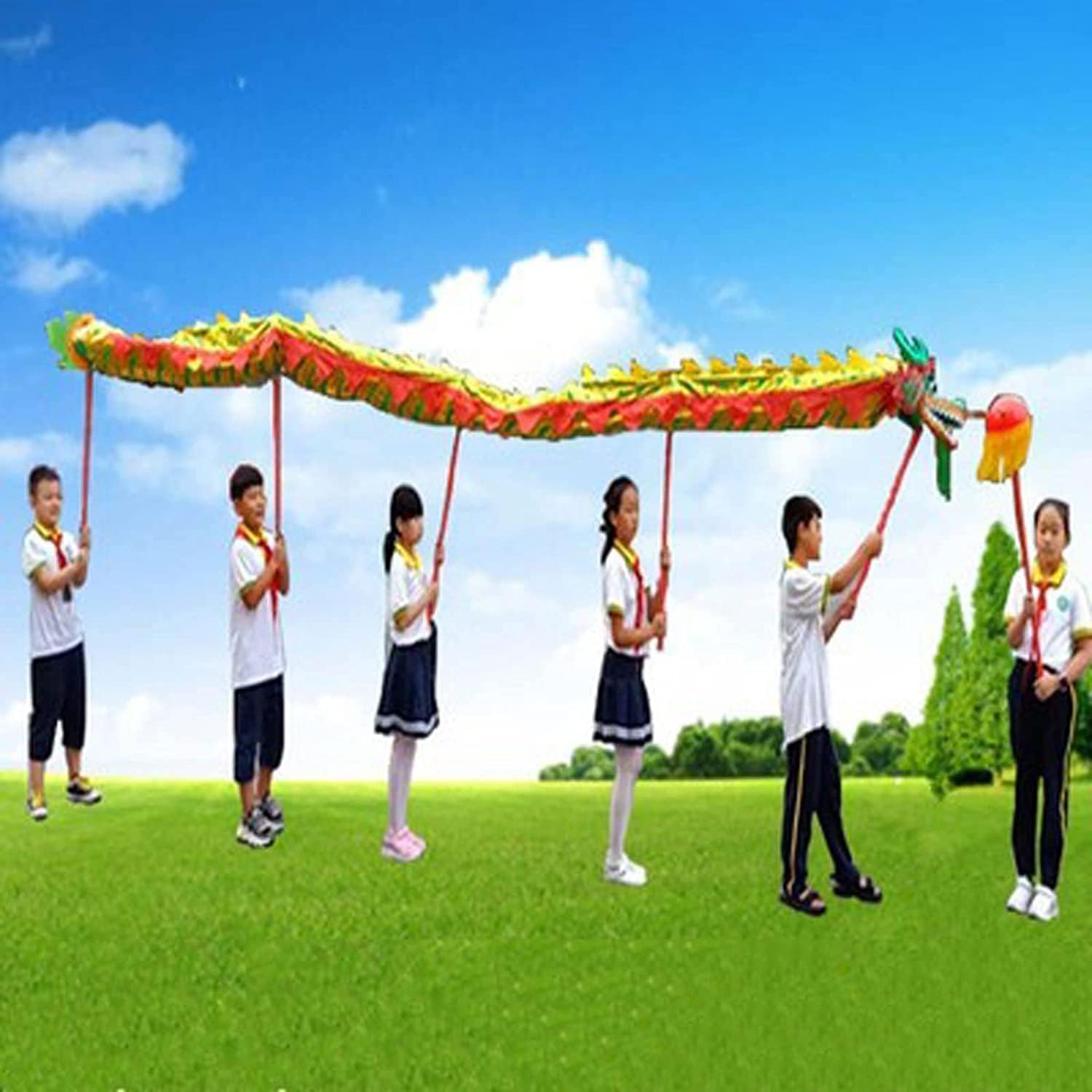 BKEKM Dragon Dance Plastic Dragon Ribbon Streamer 5 Meters Lion Dance Dragon Silk Chinese Dragon Outdoor Sports Lion Dance Set