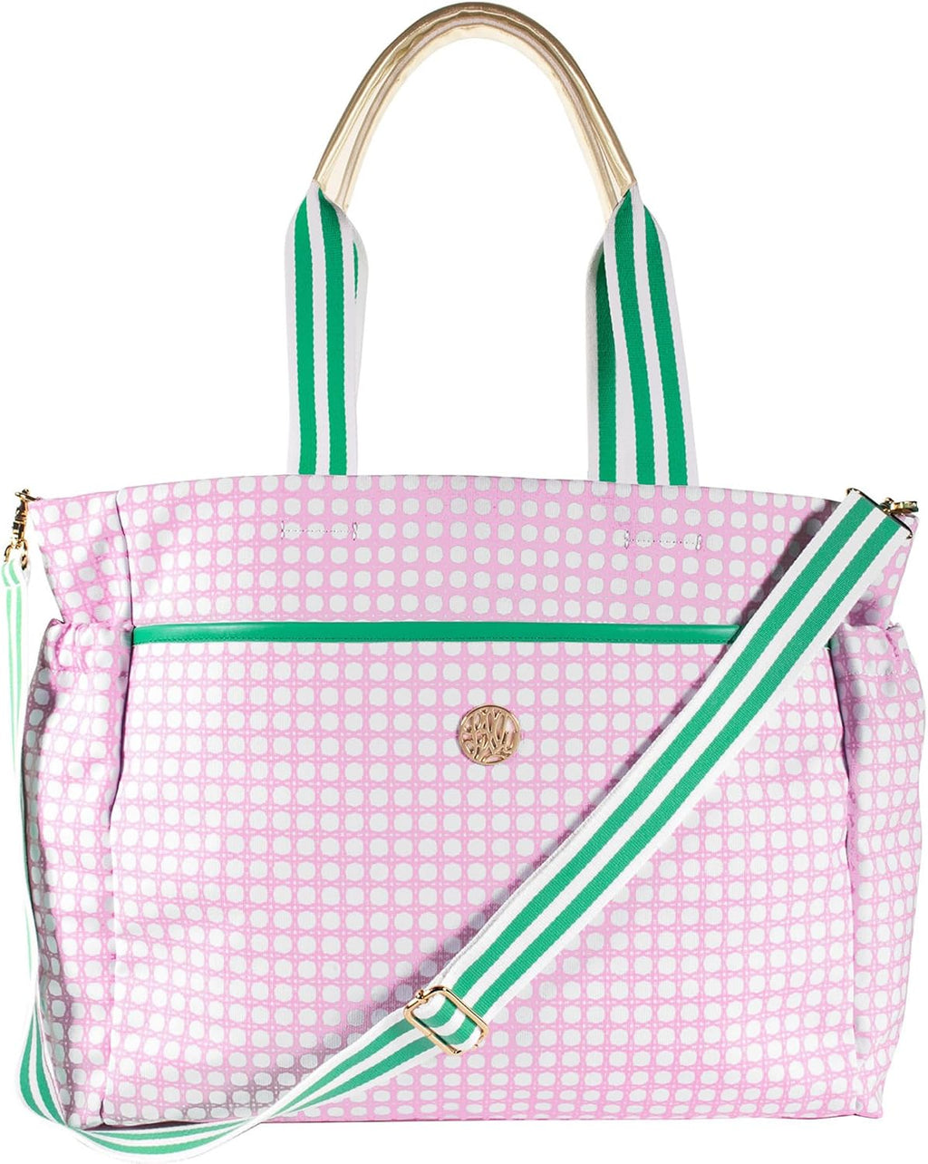 Lilly Pulitzer Tennis Tote Bag with Removable Shoulder Strap, Large Tennis Shoulder Bag for Tennis Racket, Pickleball, Racket Sports, Travel Bag, Pink Caning