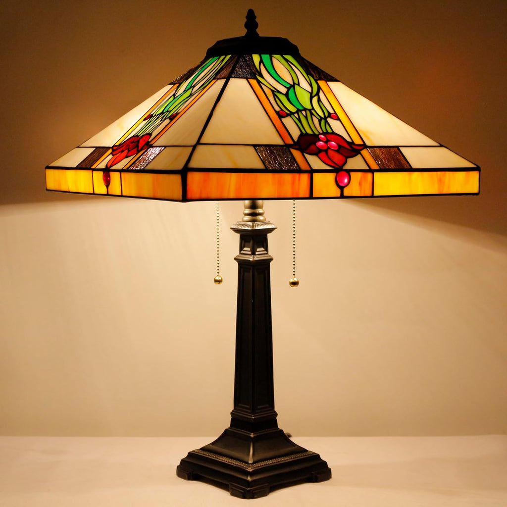 Tiffany Table Lamp Tulip Flower Mission Style Stained Glass 16X16X23 Inches Desk Reading Light for Bedrooms Living Room Study Home Office