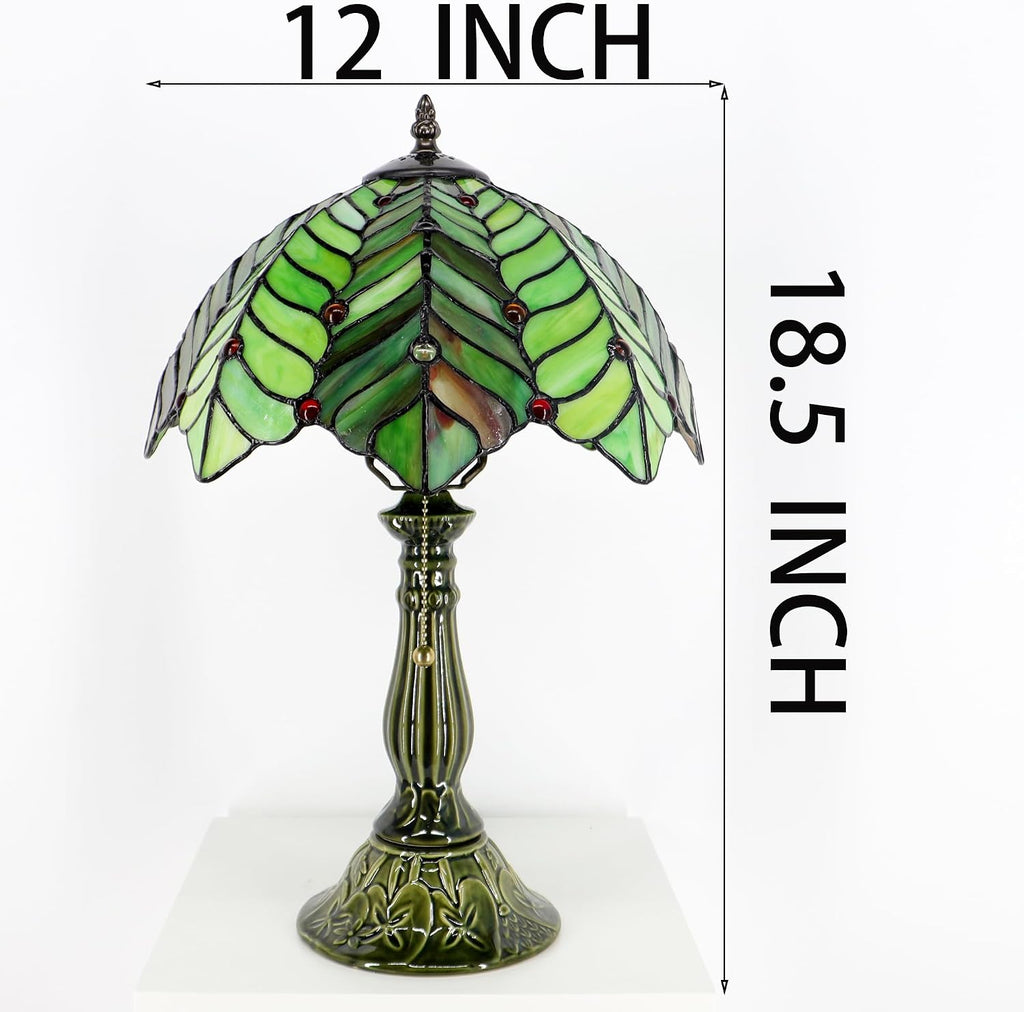 Tiffany Lamp Stained Glass Table Lamps Brown Green Coconut Leaves Style Desk Lamp 12X12X18.5 Inch Bronze Ceramic Base Reading Light Suitable for Bedside Bedroom Living Room Dining Room Office