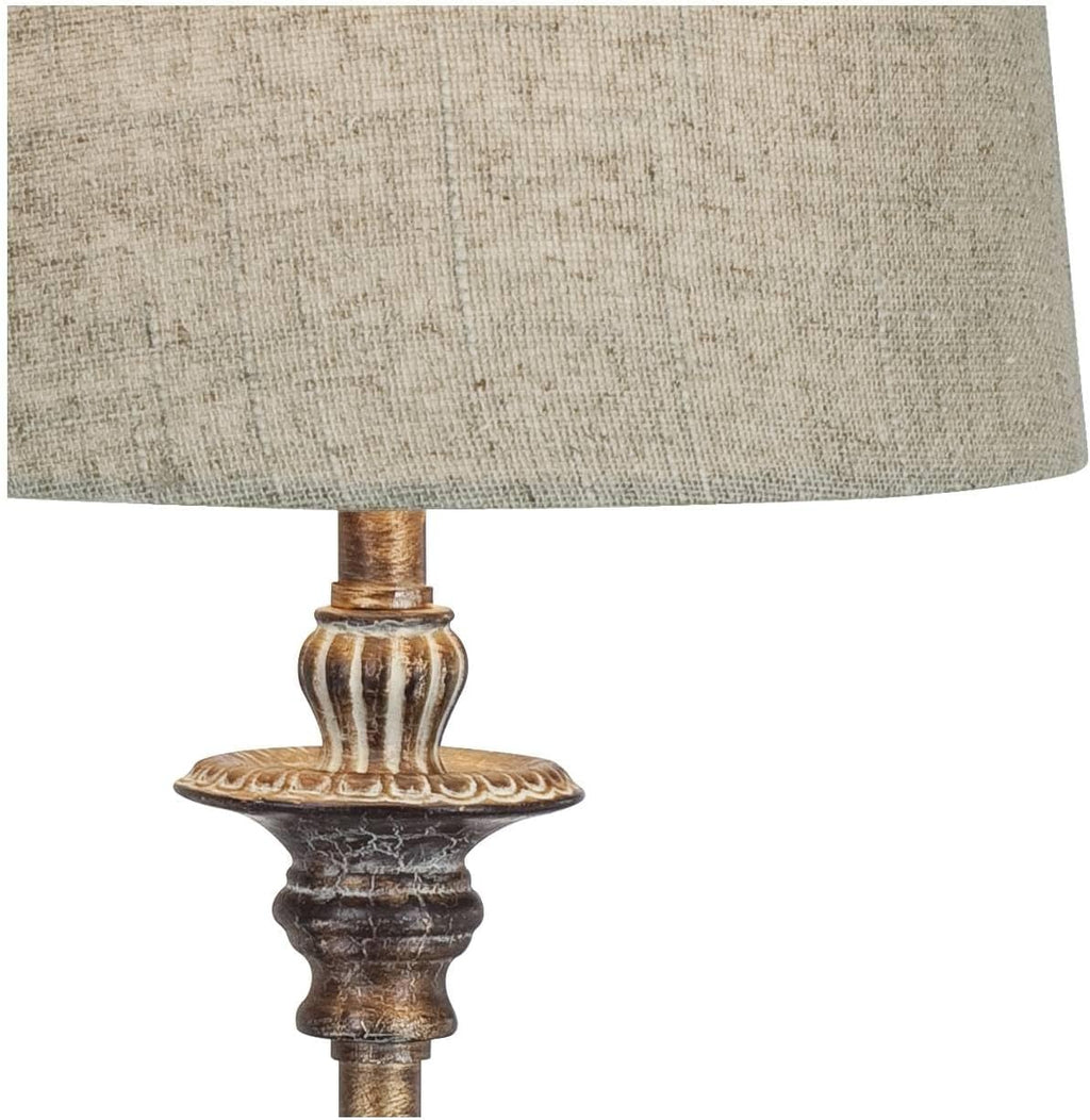 Regency Hill Bentley Traditional French Country Style Buffet Table Lamps 31.5' Tall Skinny Set of 2 Weathered Brown Ridged Linen Fabric Tapered Drum Shade Decor for Living Room House Home Dining