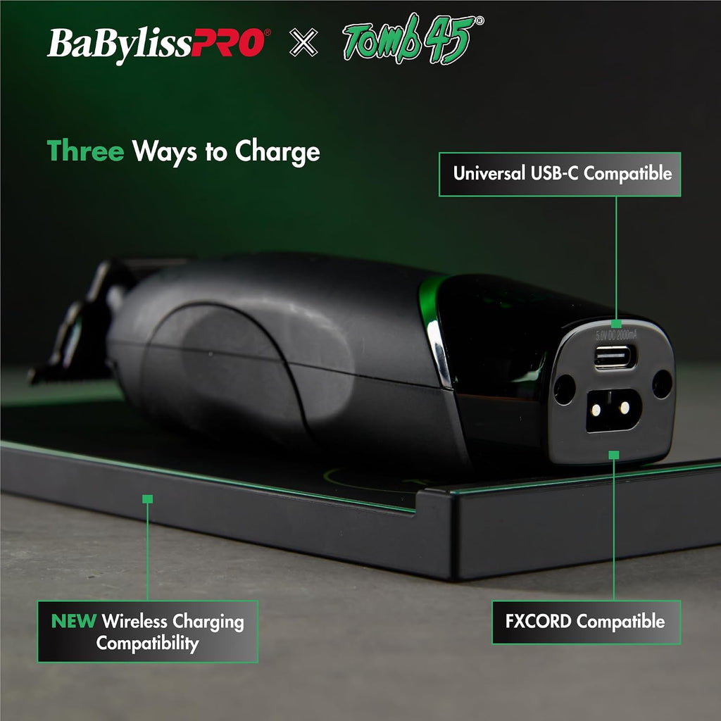 BaBylissPRO x Tomb45 Wireless Charging Hair Trimmer for Men with DS1 Dual Speed Motor 7500 RPM T-Blade Lithium Ion Battery 3 Hour Runtime Professional Barber