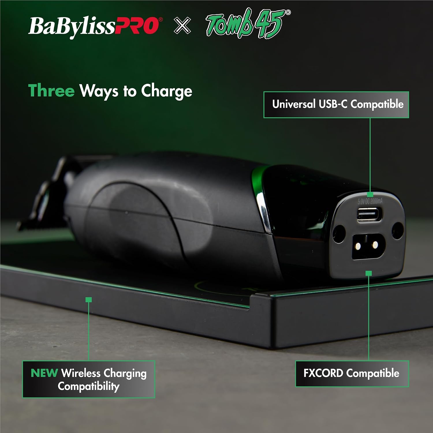 BaBylissPRO x Tomb45 Wireless Charging Hair Trimmer for Men with DS1 Dual Speed Motor 7500 RPM T-Blade Lithium Ion Battery 3 Hour Runtime Professional Barber