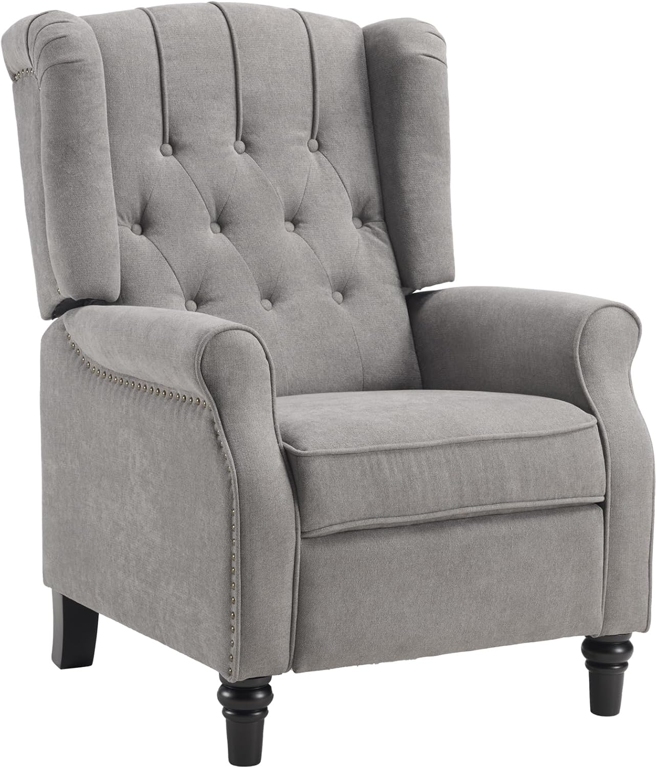 EBELLO 2 Pcs Pushback Recliner Chairs, Fabric Armchair Push Back Recliner with Rivet Decoration, Single Sofa Accent Chair for Living Room, Bedroom, Grey