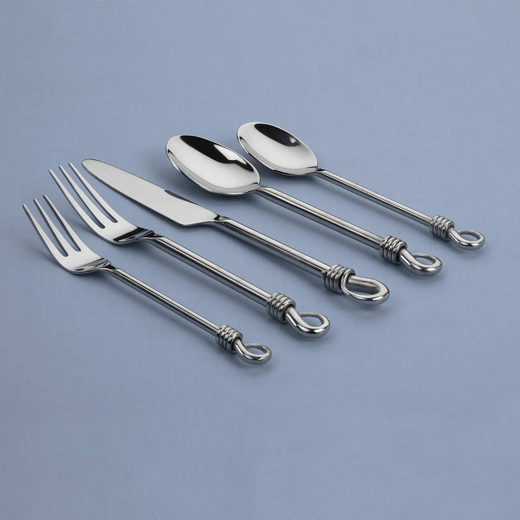 Gourmet Settings - 20-Piece Silverware Set -TWIST Collection - Polished Stainless Steel Flatware Sets - Service for 4 - Kitchen Cutlery Utensils Knife/Fork/Spoon - Dishwasher Safe
