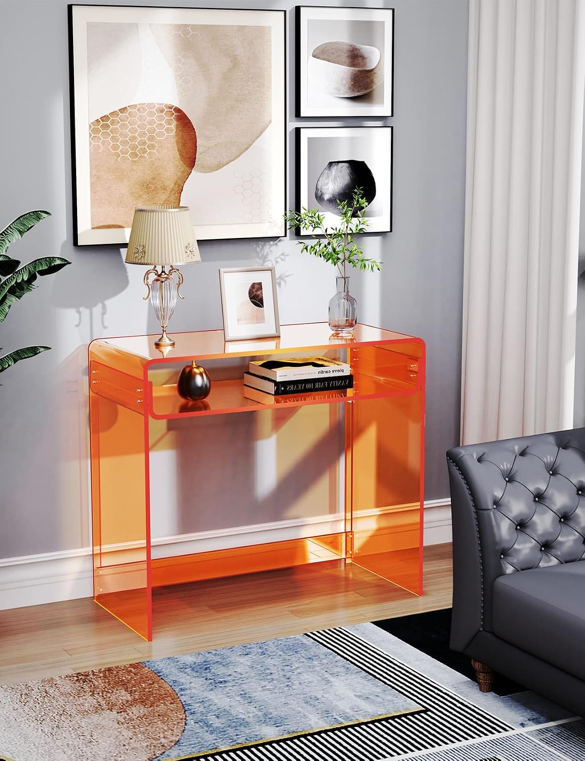 Acrylic Desk Laptop Study Table Home Office Console Table Entrance Tables, 33.5'' x 15.7'' x 29.5'' (Orange)