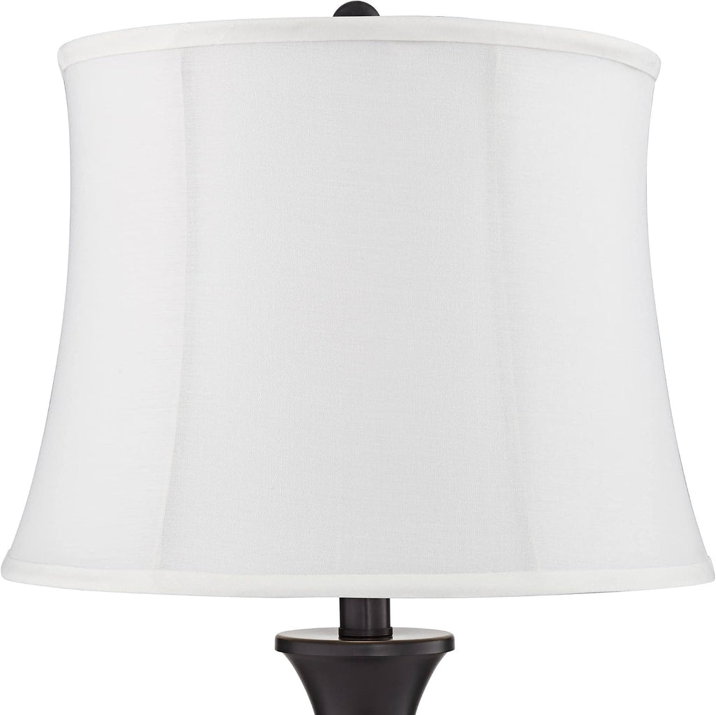 Regency Hill Traditional Table Lamps 25' Tall Set of 2 with USB Charging Port Bronze Metal LED Touch On Off White Softback Drum Shade for Bedroom Living Room House Home Desk Bedside Office