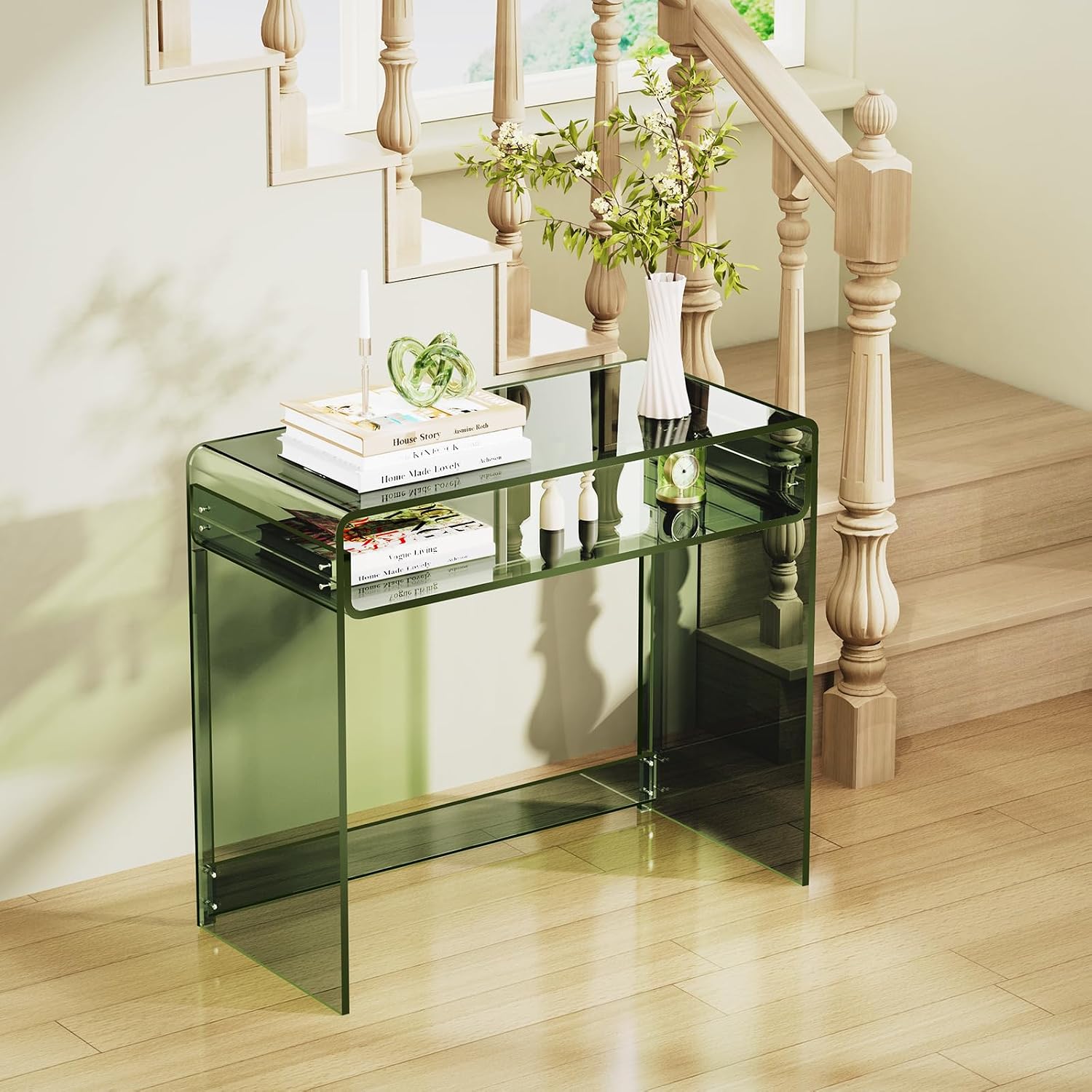Acrylic Desk Laptop Workstation Study Table Home Office Console Table Entrance Tables Decor (Green)