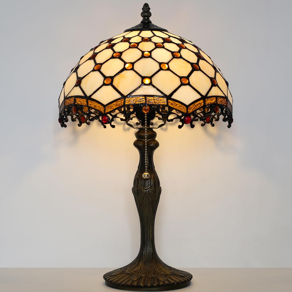 Tiffany Lamp Stained Glass Table Lamp 12 x 19' Phoenix Tail Beads Style Bedside Reading Lamp Decorative Light for Desk Living Room Bedroom Office Study Light Home Decor Gift