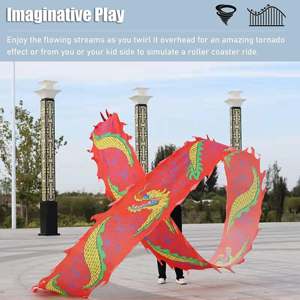 Dragon Dance Ribbon Colorful Dragon Shaped Dancing Wand Silk Dragon Dance Ribbon Streamer for Elderly Adults Youth Spiral Practice Ribbon Streamer Shows Prop