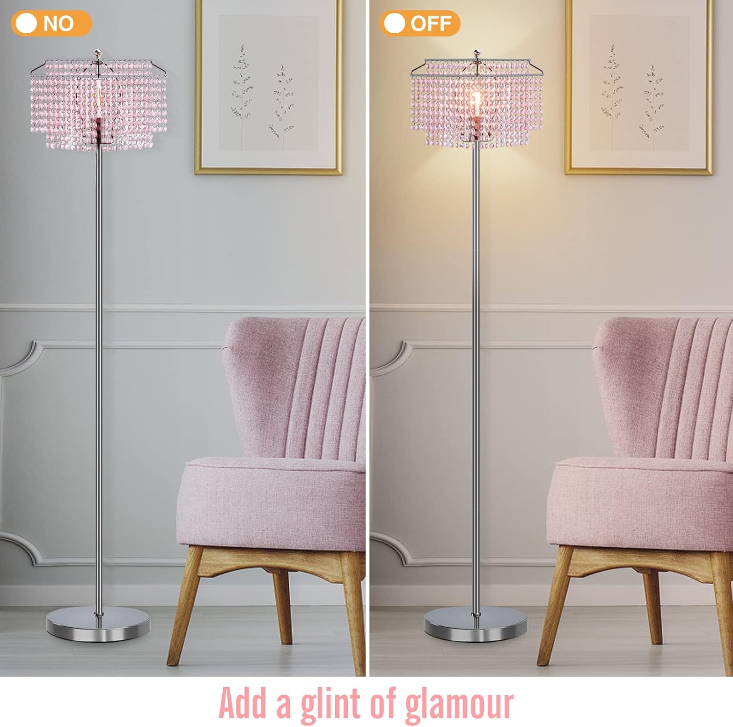 Luvkczc Tables Lamp and Floor Lamp Set, Crystal Table Lamp with USB Ports+Crystal Floor Lamps Set of 2, Morden Lamps for Living Room, Bedroom, Office, Pink