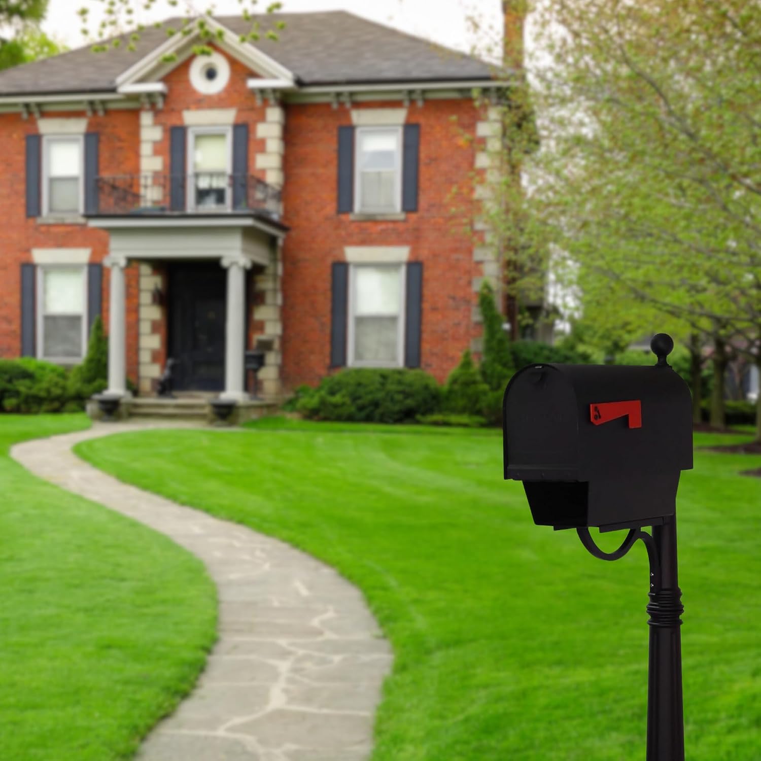 Special Lite Titan Aluminum Curbside Mailbox with Paper Tube with Ashland Post - Black Aluminum Mailbox with Post - SCH2016A-SPK600-BLK