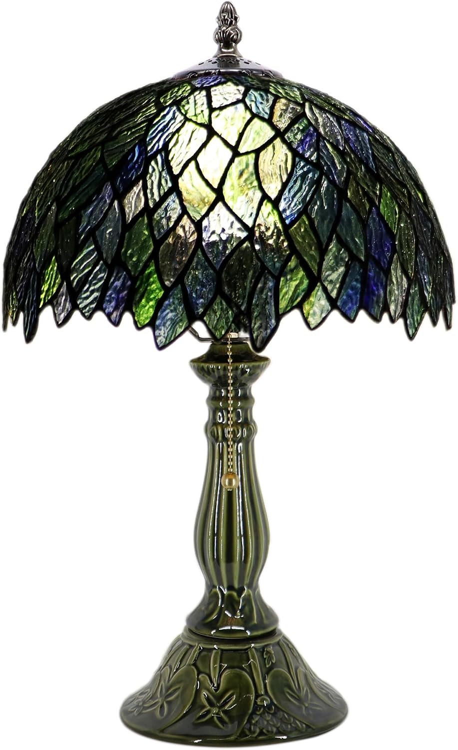 Tiffany Lamp Stained Glass Table Lamps Multicolor Leafage Style Desk Lamp 12X12X18.5 Inch Bronze Ceramic Base Reading Light Suitable for Bedside Bedroom Living Room Dining Room Office