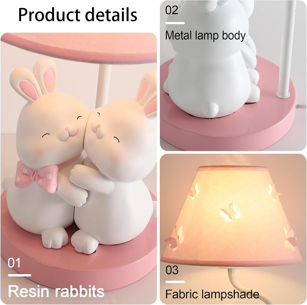 Pink Rabbit Lamp Cute Bunny Night Light Girl Lamp, Cartoon Animal Nightstand Lamps Bedside Table Lights, Children's Room Desktop Accent Lighting for Bedroom Dining Room Office Dorm