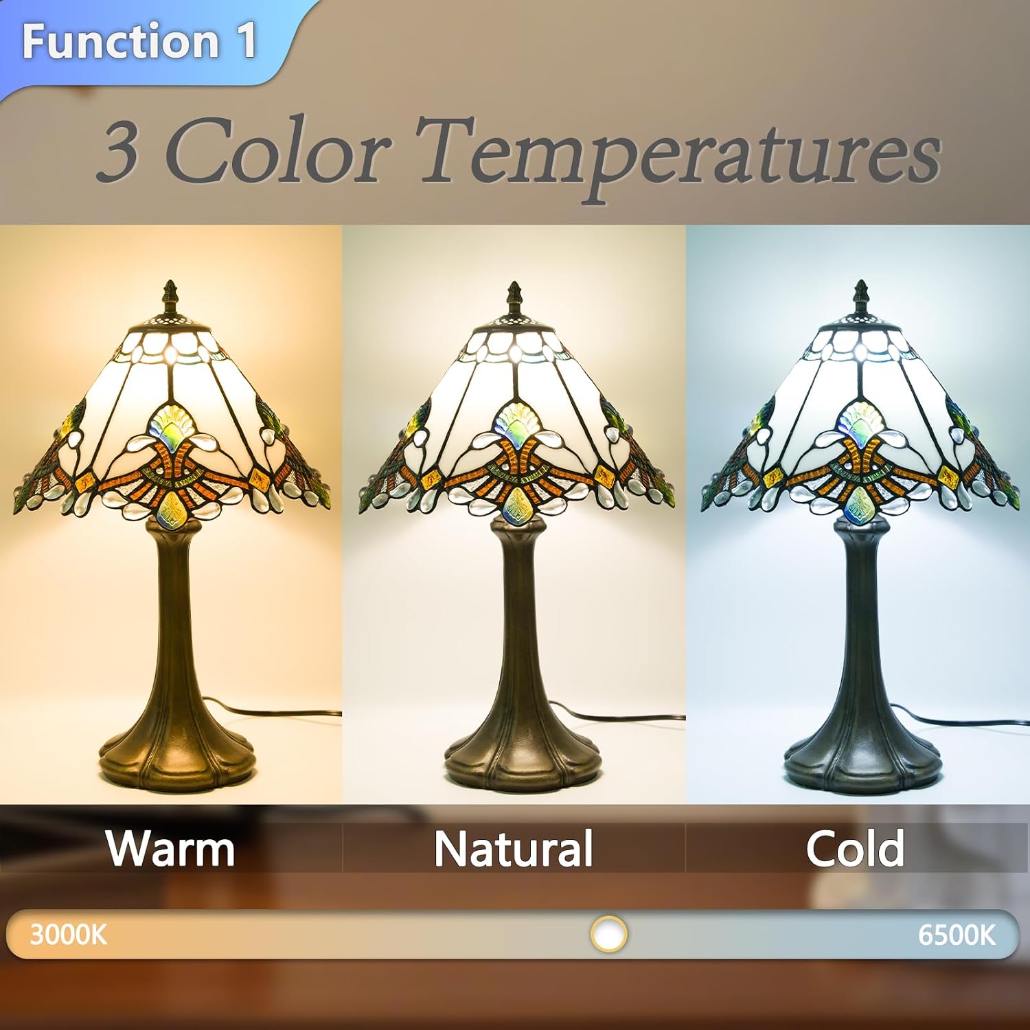 JHuiLap 12 Inch Tiffany Style Table Lamp, Baroque Stained Glass Lamp with Remote Control, Stepless Dimmable &3 Color Temperatures, Desk Lamps for Bedroom Farmhouse Bedside Nightstand Bedside (White)