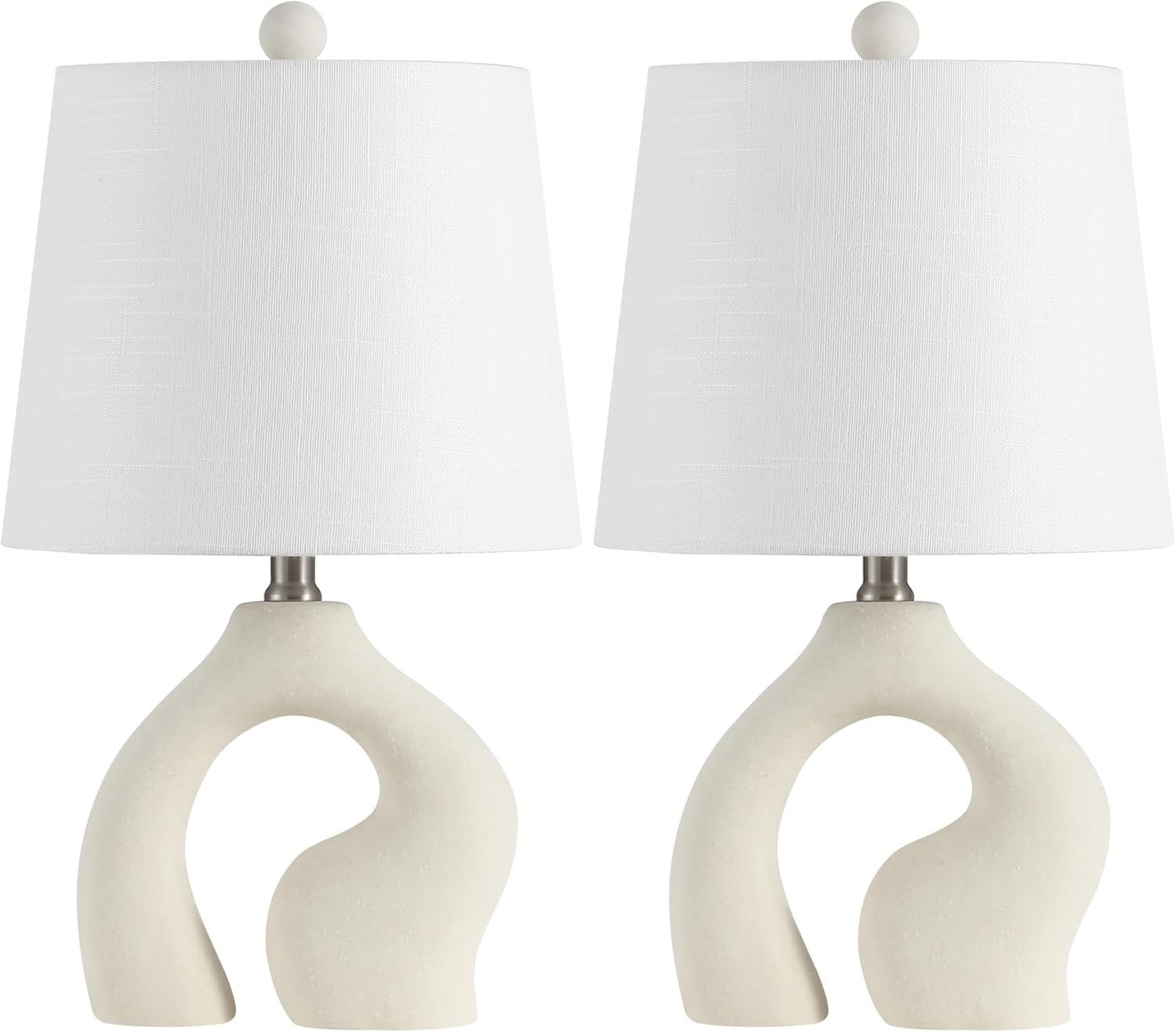 JONATHAN Y 19' Cream Ceramic Arch LED Table Lamp Set of 2, Scandinavian Minimalist Modern Bedside Lamps for Living Room Bedroom, White Linen Shade, LED Bulbs Included JYL5504A-SET2
