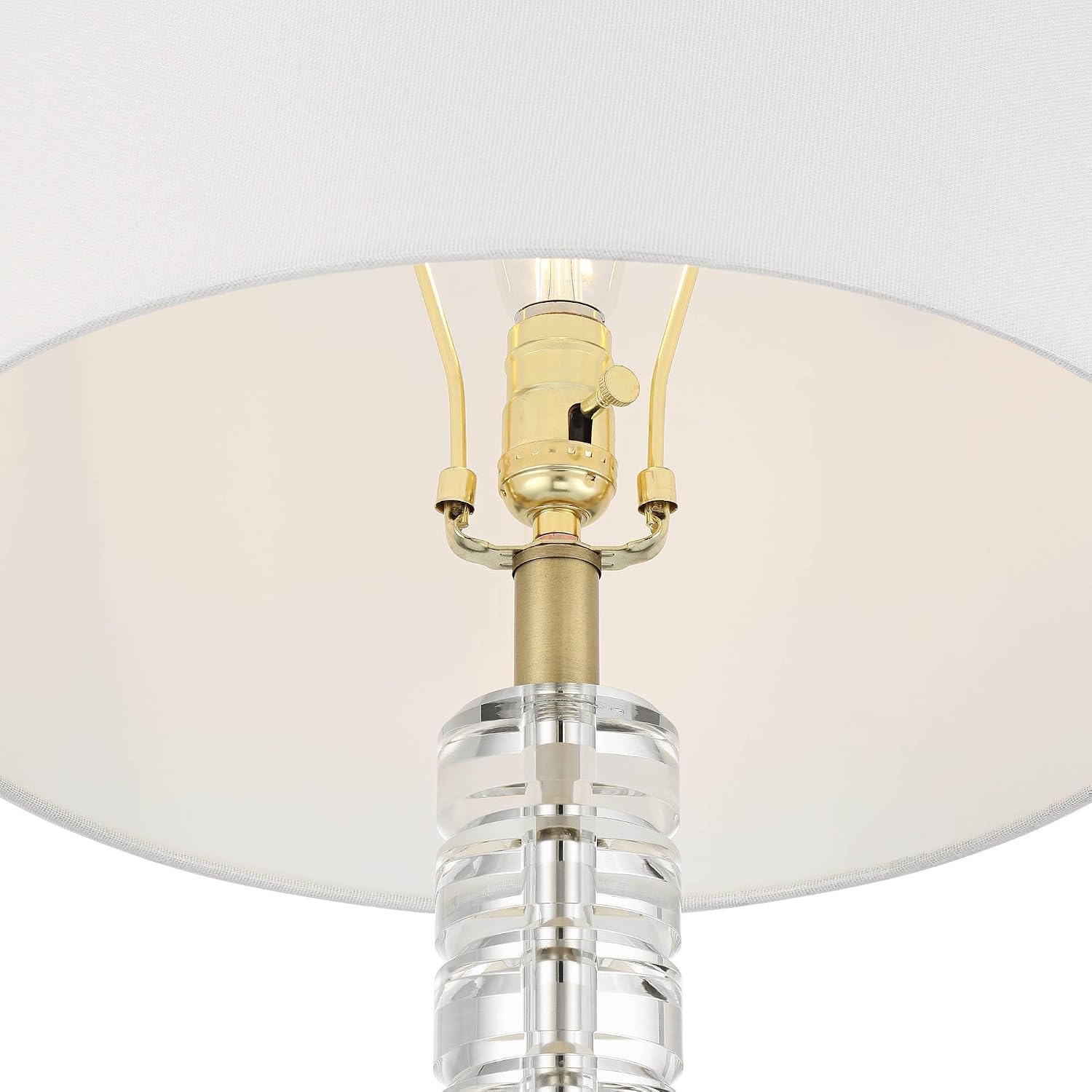 Possini Euro Design Cecil 31' Tall Large Modern End 3-Way Table Lamp Clear Gold Brass Finish Acrylic Metal Single Fabric White Shade Living Room Bedroom Bedside Nightstand House Office Home Reading