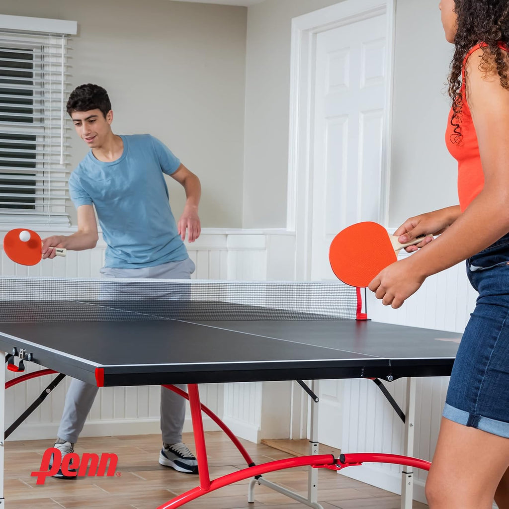 Penn Full-Size Ping Pong Table - Engineered Wood, Black/White/Red - Foldable Design for Portable Ping Pong Play - 15mm Laminated Surface for Precision Play - Table Tennis Set 40mm Balls & Paddles