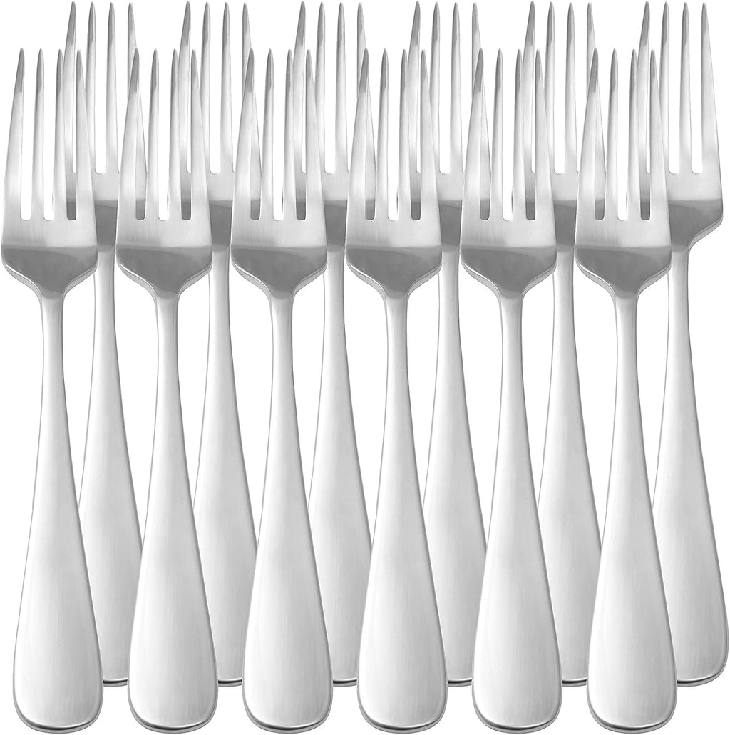 Amazon Basics Stainless Steel Dinner Forks with Round Edge, 10 Pack of 12, 120 count total, Silver