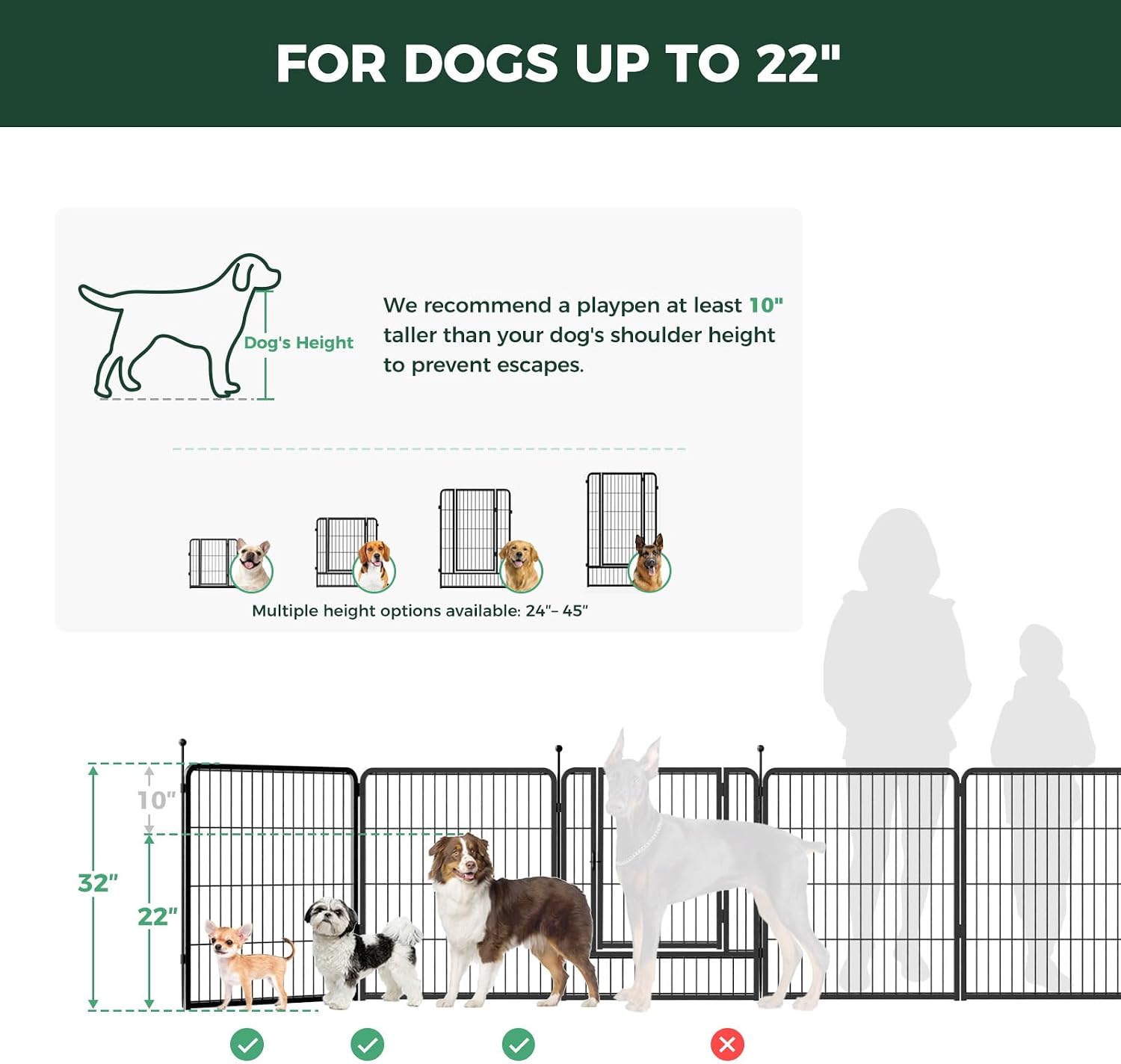 FXW Instant Unleashed Dog Playpen, Portable Pet Fence for Outdoor, RV Trips, and Camping, 32 inch, 16 Panels for Small and Medium Dogs with RV Step Grid│Patented