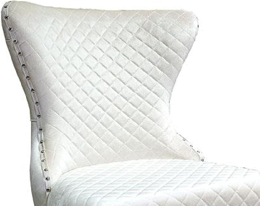 Anova Side Dining Chair Set of 2, Rivet Trim, Silver Stainless Steel, White Fabric