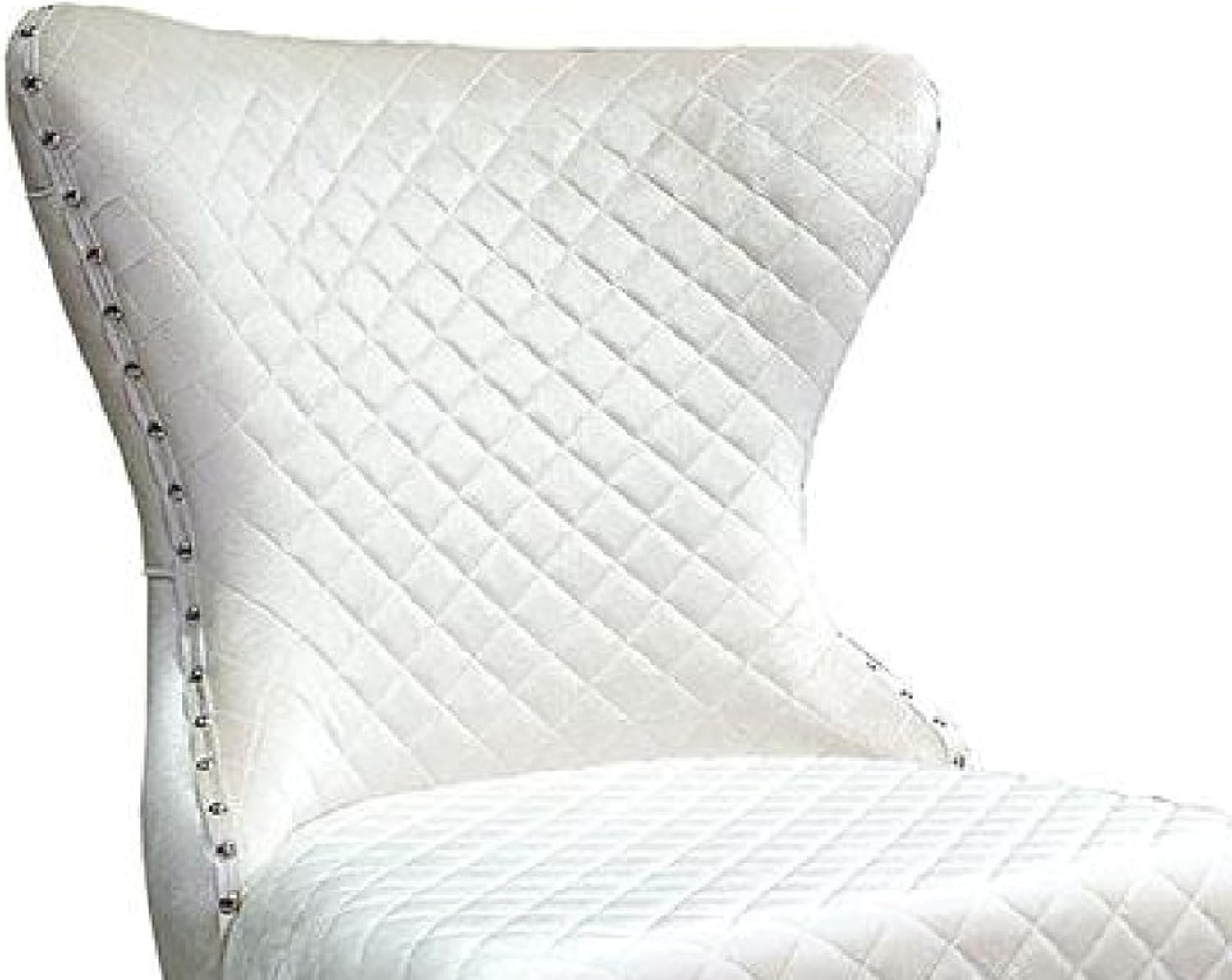 Anova Side Dining Chair Set of 2, Rivet Trim, Silver Stainless Steel, White Fabric