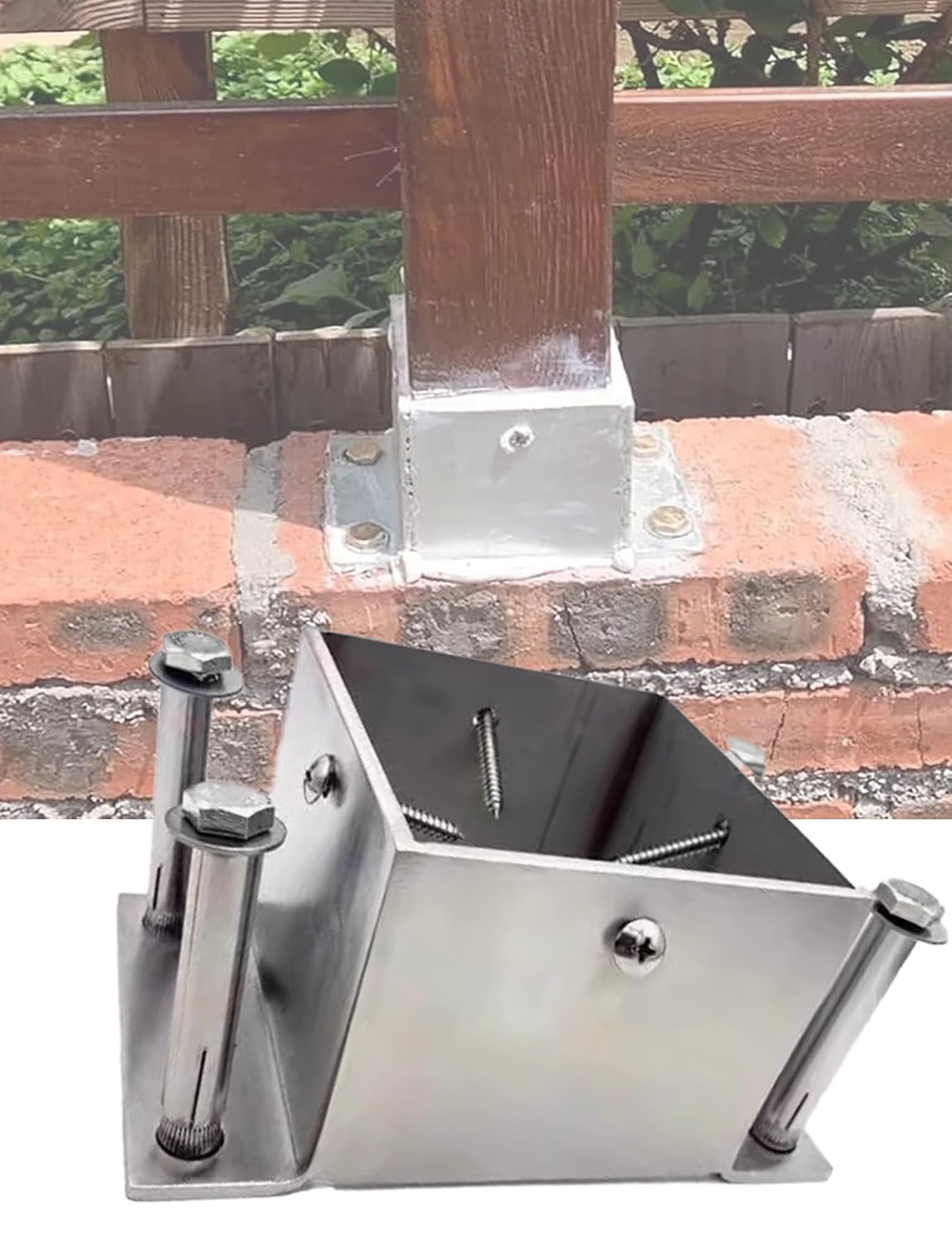 Post Support Base Galvanised Steel Post Holder Made for Wooden Structures,Brackets for Garden Pergola,Porch Railing,Mailbox Mount,Deck Support Anchor Kit(15x15x10cm/5.9x5.9x3.9in)
