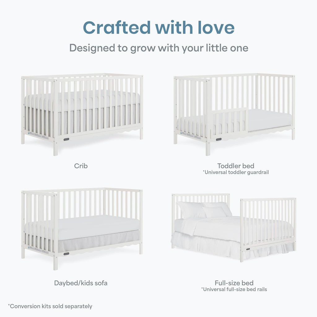 Dream On Me Synergy Wave 5-in-1 Convertible Crib, GREENGUARD Gold, Cannoli Cream