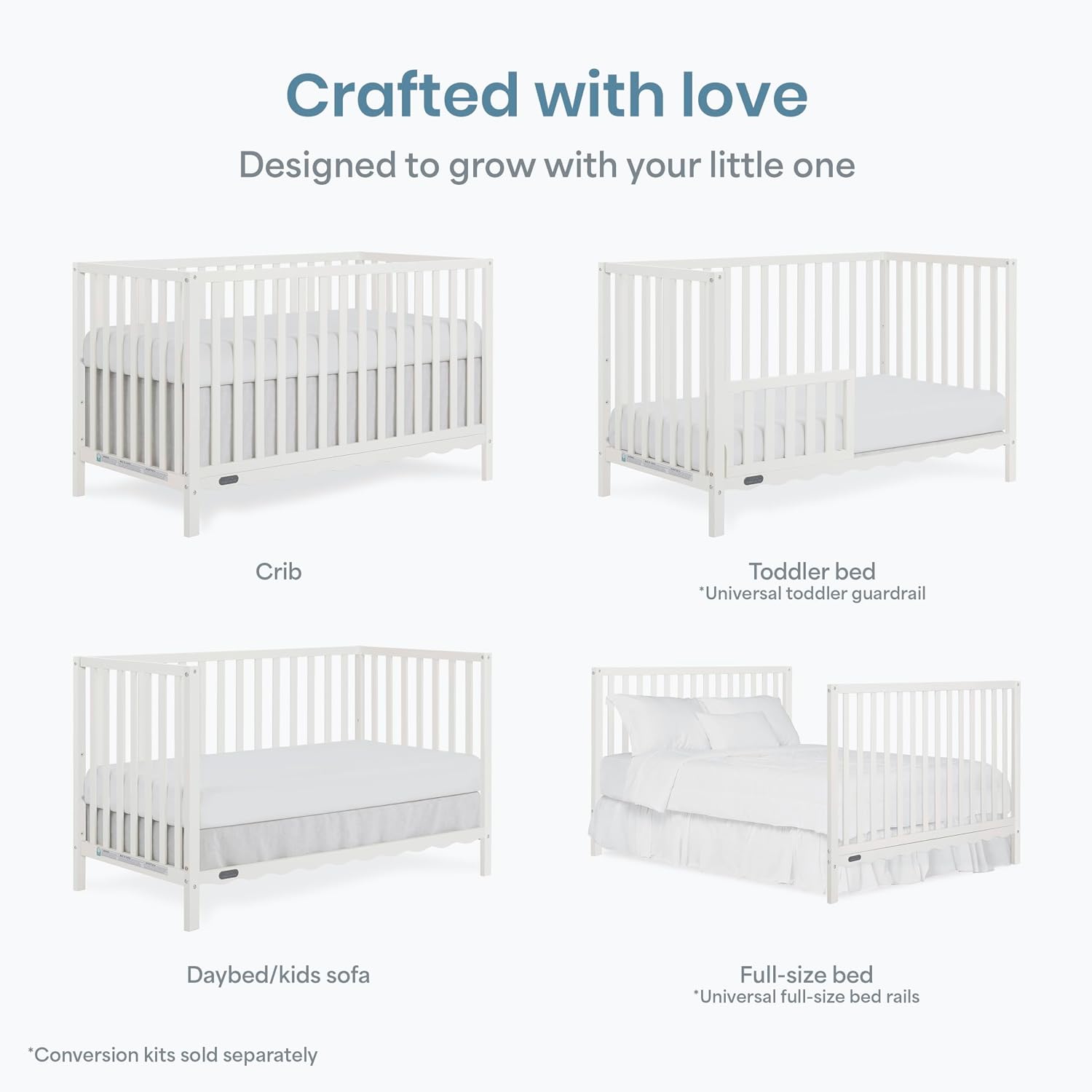 Dream On Me Synergy Wave 5-in-1 Convertible Crib, GREENGUARD Gold, Cannoli Cream