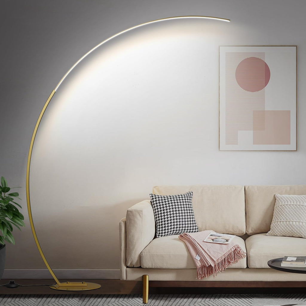 Dimmable LED Floor Lamp with 3 Color Temperatures, Ultra Bright 2000LM Gold Arc Floor Lamp, Modern Standing Tall Lamp with Remote Control Reading Floor for Bedroom Use Lamp for Office Classroom