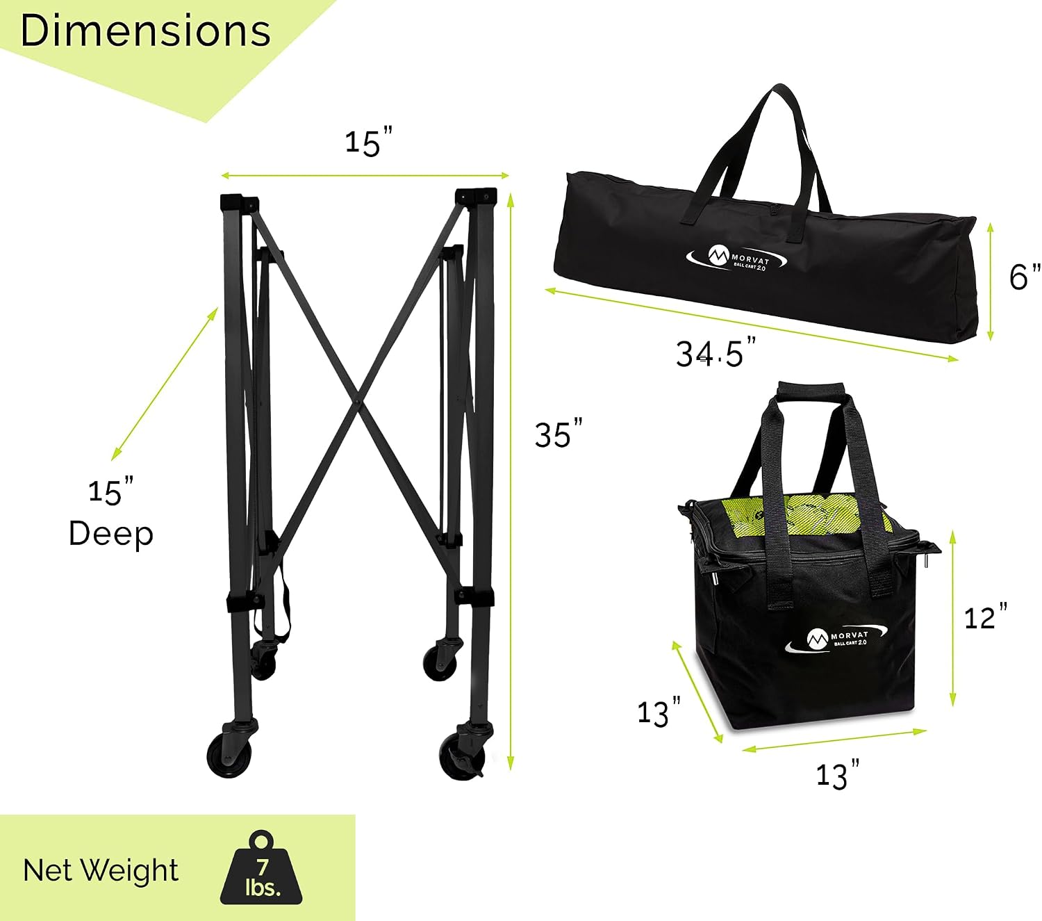 MORVAT Professional Tennis & Pickle Ball Hopper Holds 165 Balls Heavy-Duty Pro Sports Practice Cart, Foldable Portable Compact & Lightweight Zippered Pocket & Racket Holder, Carry Bag + 3 Tennis Balls