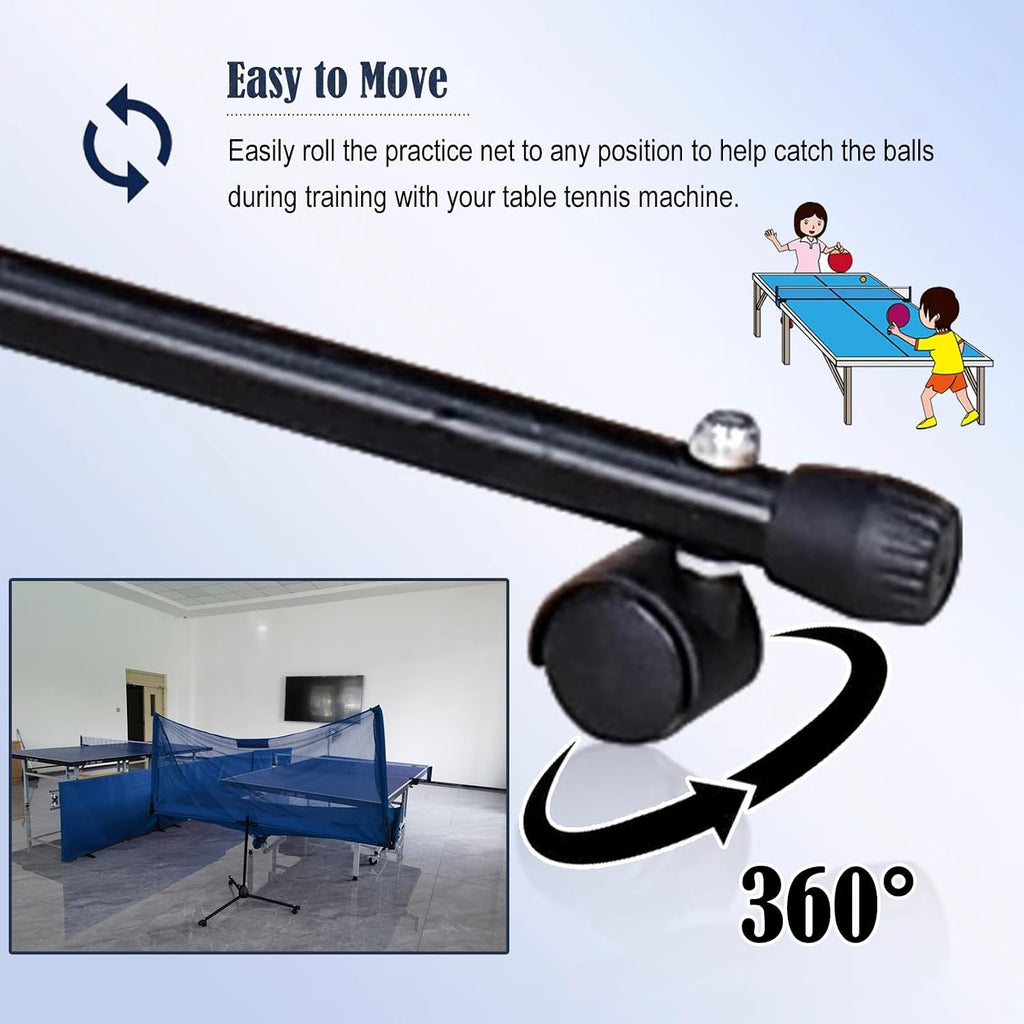 ERRULAN Large Ping Pong Practice Net with Wheels, Foldable Table Tennis Ball Catch Net Equipments for Adults & Kids, Indoor Outdoor Teen Activities - Multi-Ball Training(1.7m/66.9 in/5.58 ft)
