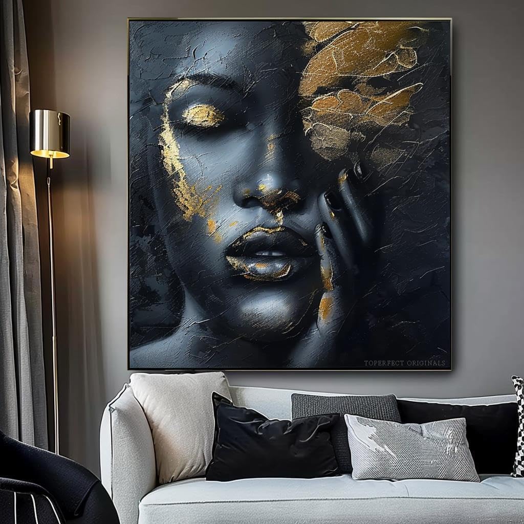 30 Original African painting with gold leaf and acrylic paints, custom portrait art from your photo, custom-made black woman portrait, handmade head portrait with gold powder by college teachers 1