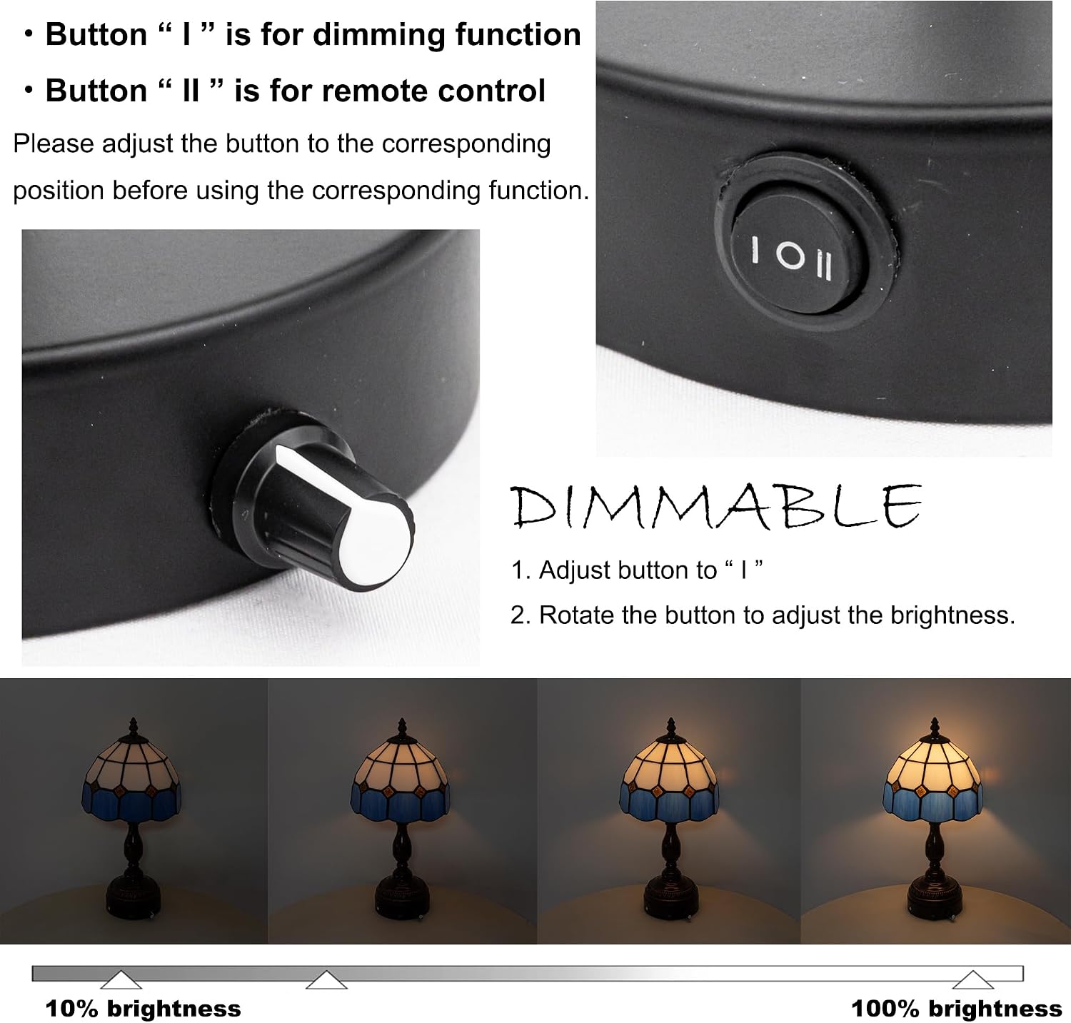 Kiven Cordless Table Lamp,1-Light Dimmable Bedside Lamps for Nightstand with Glass Lampshade, Cordless Tiffany Lamp for Reading Home Decor Bedside TD0796