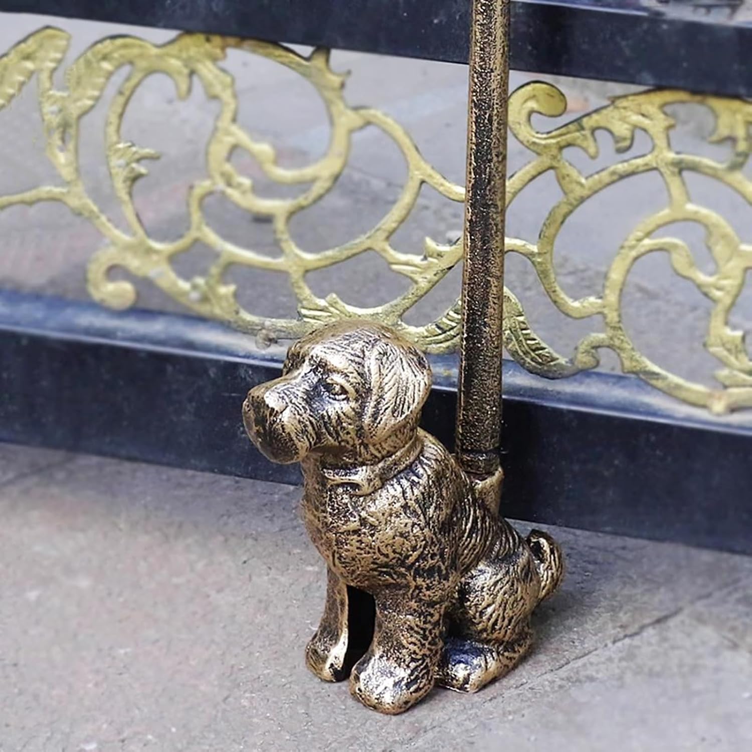 Portable Weighted Door Stop to Keep Door Open, Cast Iron Dog Door Stopper with Handle, Antique Copper, Weight 5.3lb