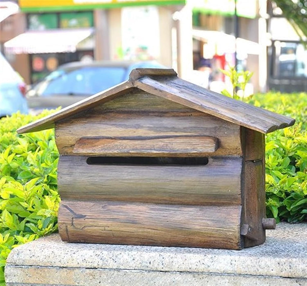 Modern Delivery Letterbox Wall Mounted Post Box Vintage Postbox Mailboxes Wooden Drop Box for Home Outdoor Porch Decor Letter Post Mail Outdoor (Bruin 39.5 * 15 * 27cm)