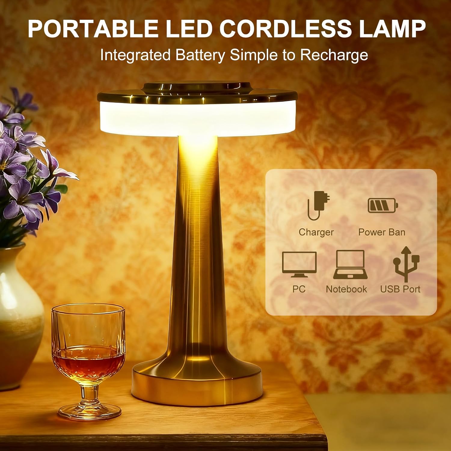 16 Pcs Gold Cordless Table Lamps with Touch Sensor Portable 3 Color Dimming up LED Table Lamp 15 Hours Rechargeable Battery Desk Light for Living Room Nursery Restaurant