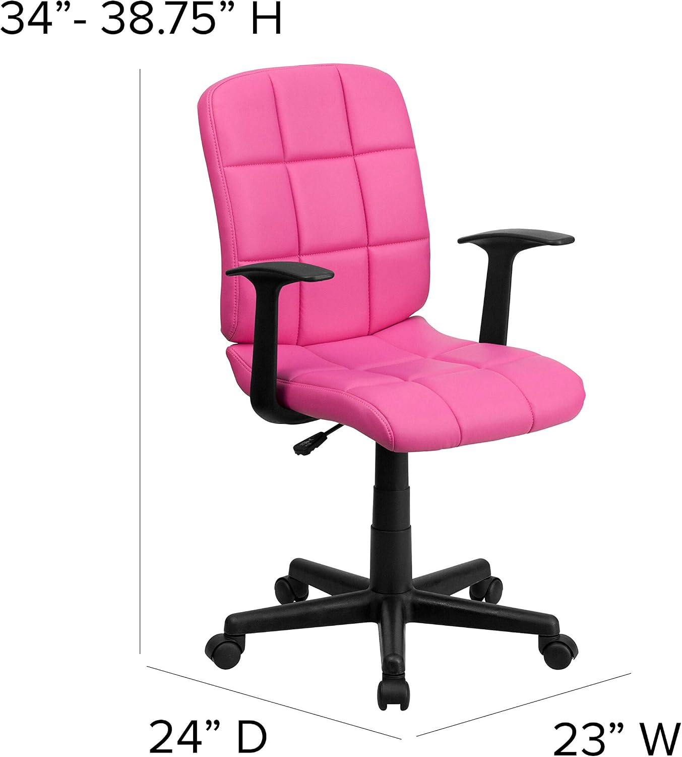 Flash Furniture Clayton Mid-Back Pink Quilted Vinyl Swivel Task Office Chair with Arms
