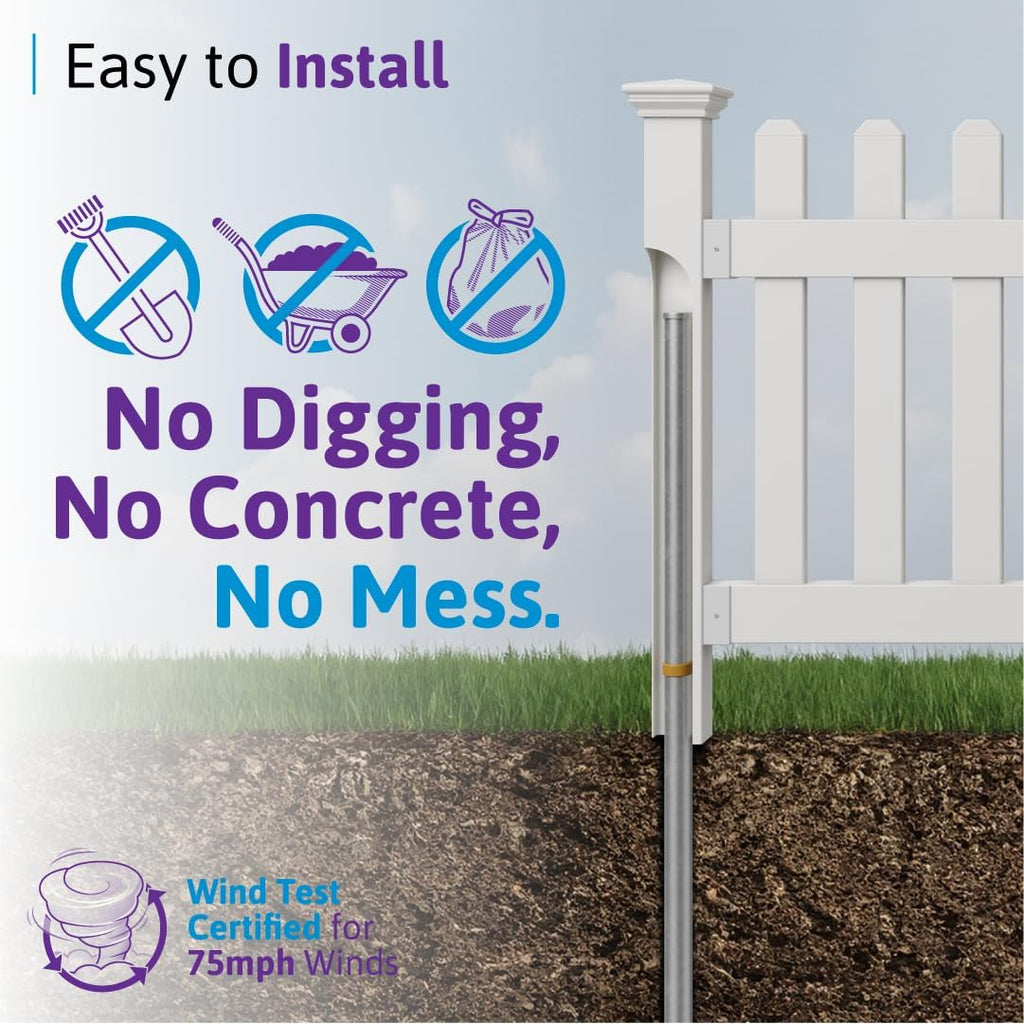 3.5ft H x 6ft W (1 Panel + 1 Post) No Dig WamBam All American Scallop Top Fence Kit, White Vinyl Picket Fence, Easy Install Outdoor Barrier for Backyard or Patio, DIY Decorative Garden Border, ZP19041
