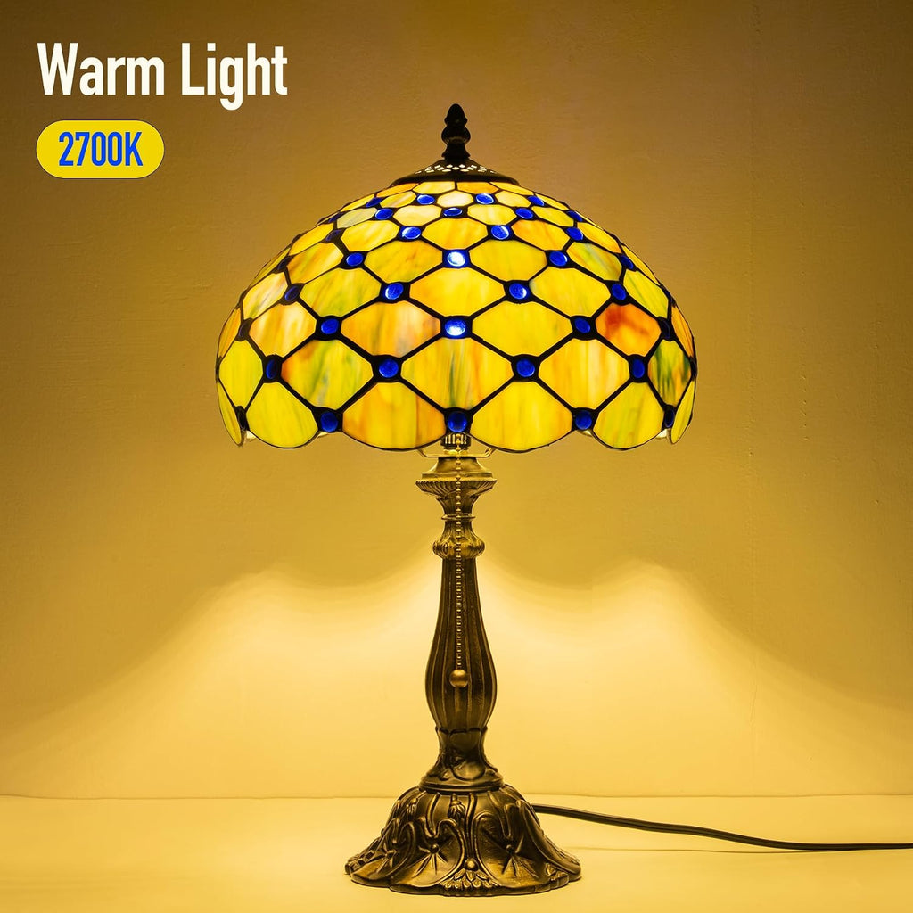 Tiffany Lamp Gradient Green Stained Glass Table Lamp Desk Bedside Reading Light Decor Bedroom Living Room Home Office D12*H18 Inches