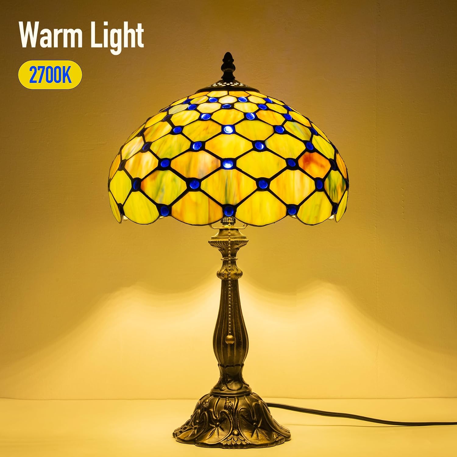 Tiffany Lamp Gradient Green Stained Glass Table Lamp Desk Bedside Reading Light Decor Bedroom Living Room Home Office D12*H18 Inches