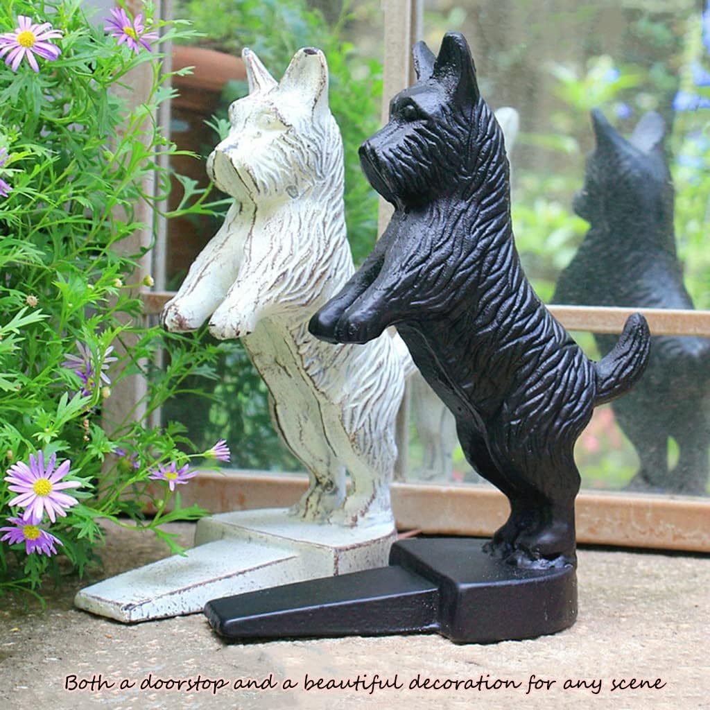 Door Stops Decorative Vintage Cast Iron Standing Dog Shape Door Stopper, Old Thick and Durable Patio Door Wedge, Prevent Pets from Closing (Color : White, Size : 18 * 9 * 21cm)
