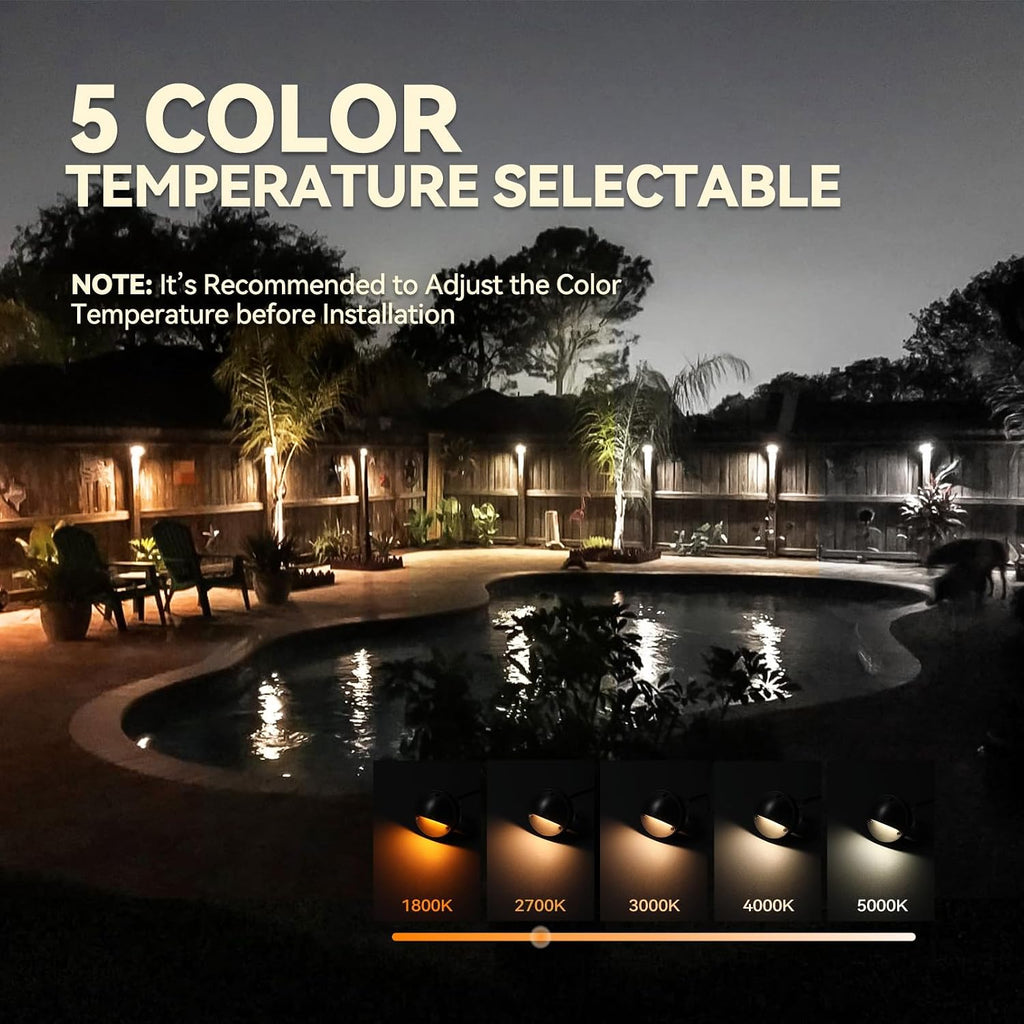 LEONLITE 12-Pack Update 5CCT LED Low Voltage Deck Lights, 180LM 3.74inch Landscape Step Railing Fence Light, 12-24V AC/DC, CRI90, Die-cast Aluminum Housing & Frosted Glass Lens, UL Cord, Satin Nickel