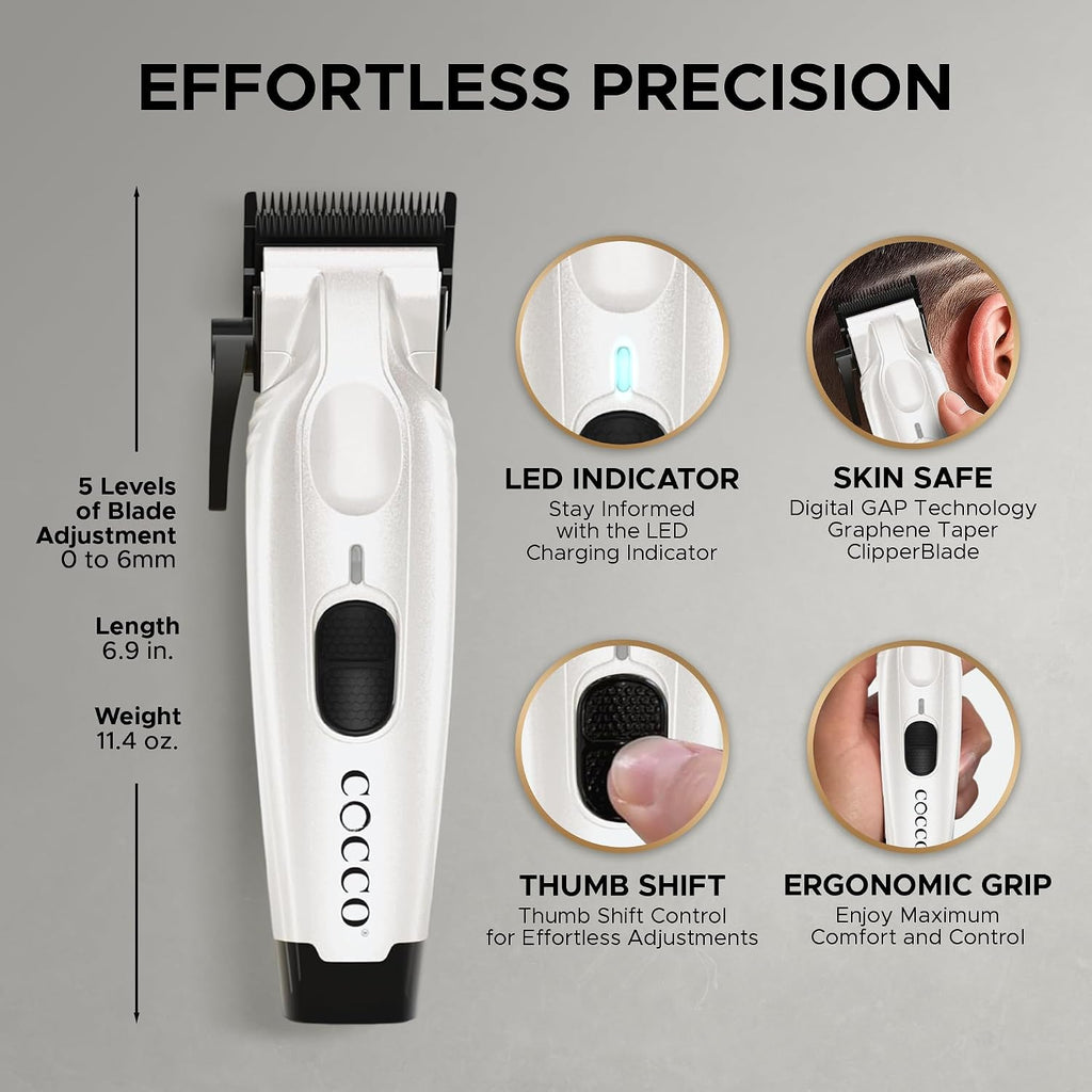 Cocco Veloce Pro Clipper, Digital Gap Ambassador Graphene Taper Blade Professional Hair Clippers, High-Torque BLDC Motor, All-Metal, Cordless, Charging Base Included