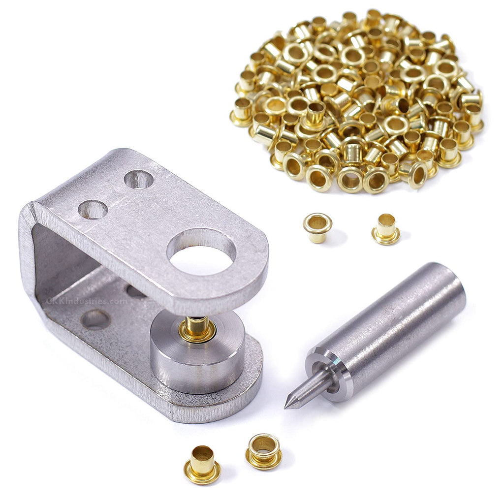 Eyelet Setting Tools & Eyelets Combo - (1) [ #6 & #8 Eyelet Setting Dies (3/16 & 1/4 Inch) ] + (100) [#6-6 & #8-9 Brass Eyelets (3/16 & 1/4 Inch diameters)] - for Holster Making, Sewing, Repair, etc.